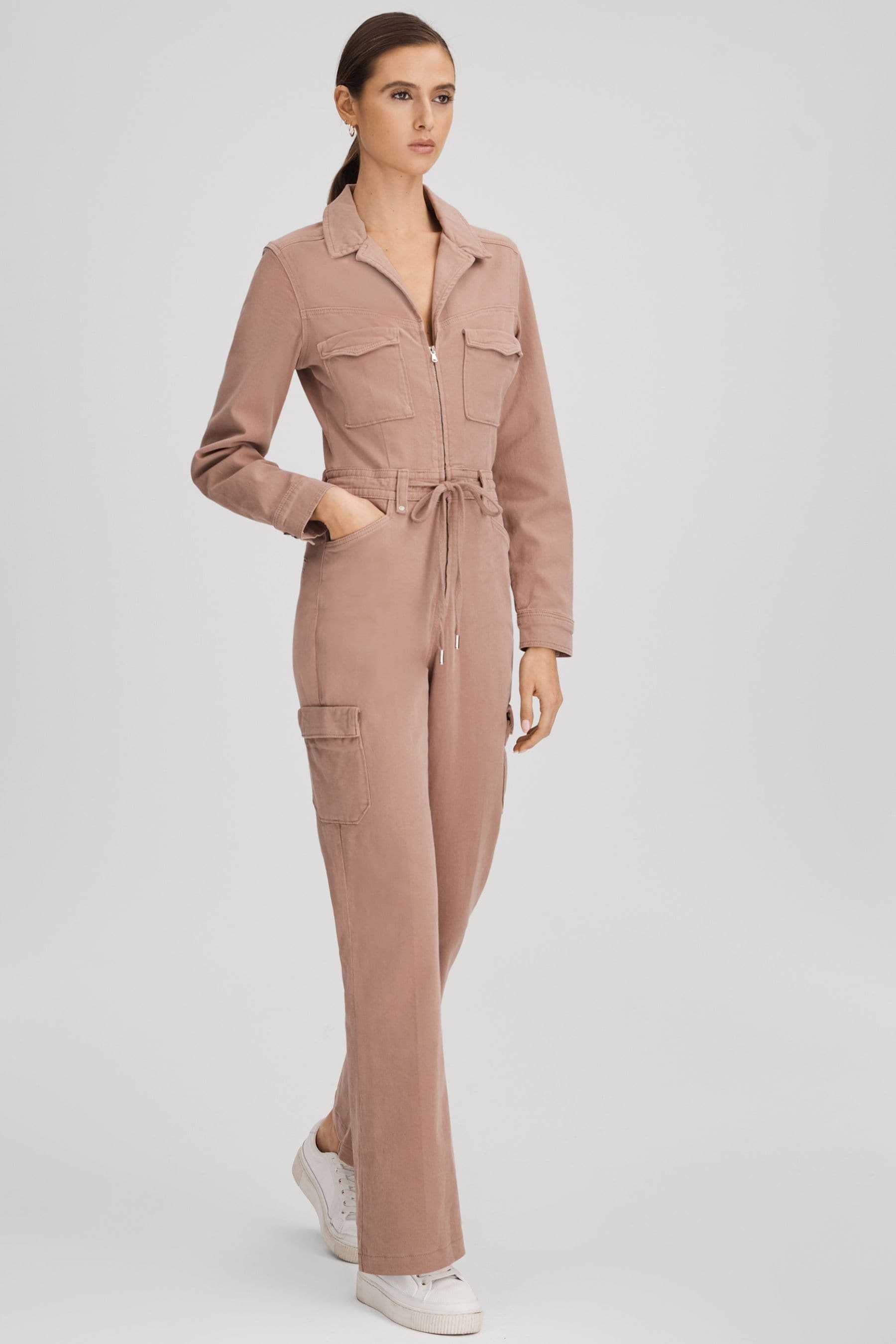 Shop Paige Denim Jumpsuit In Mauve