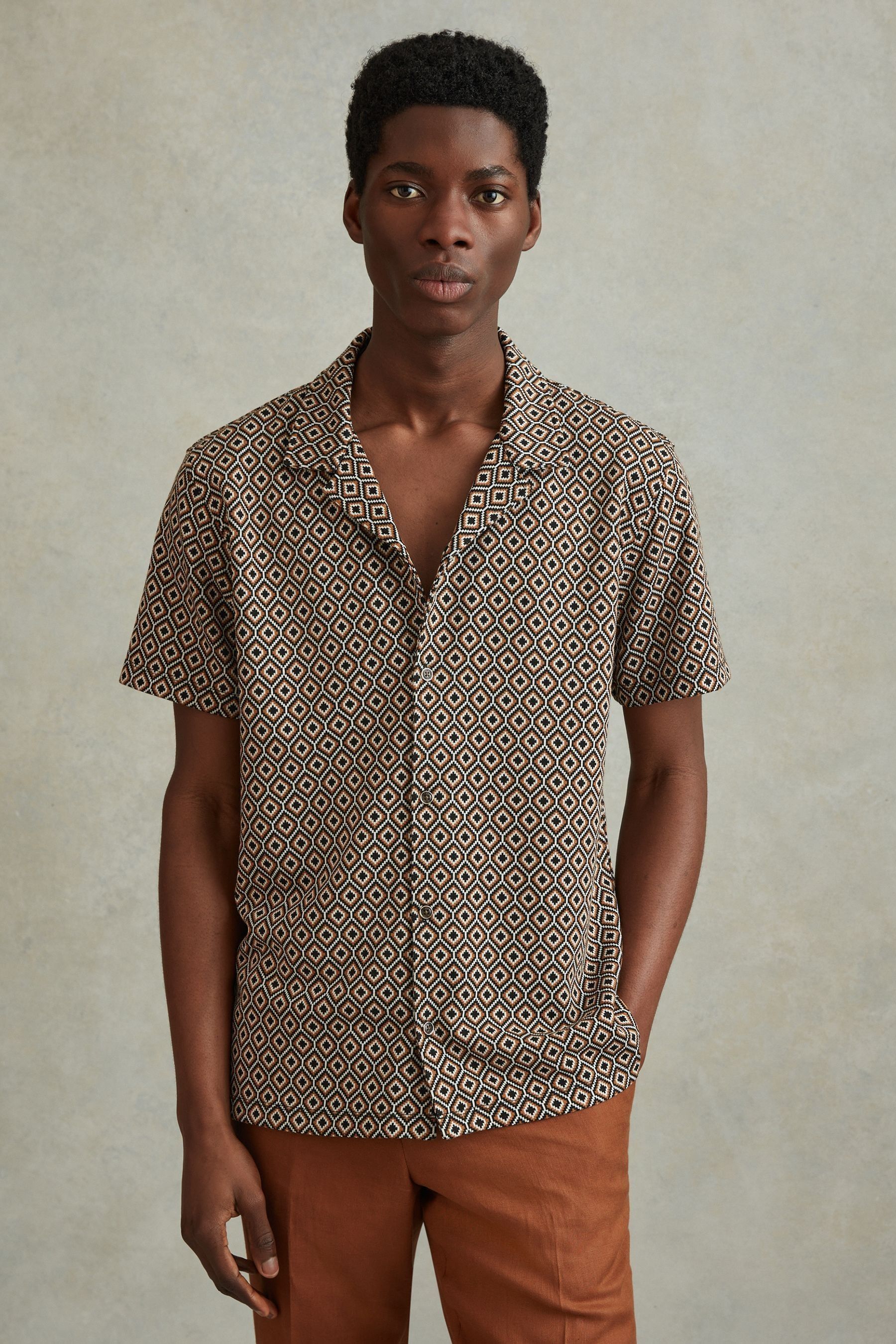 Reiss Grove - Multi Jacquard Cuban Collar Shirt, Xxl