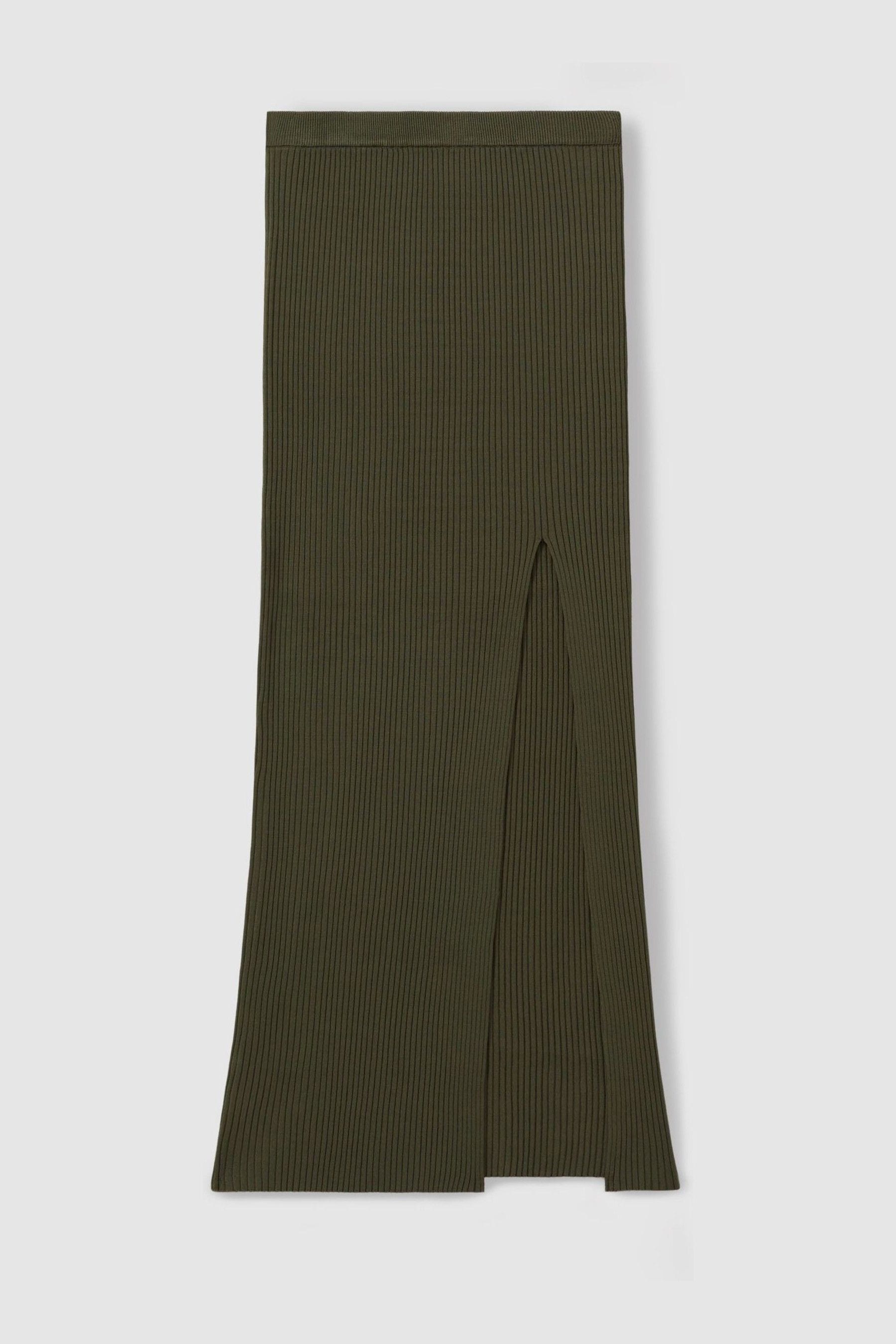 Good American Army Green Ribbed Midi Skirt