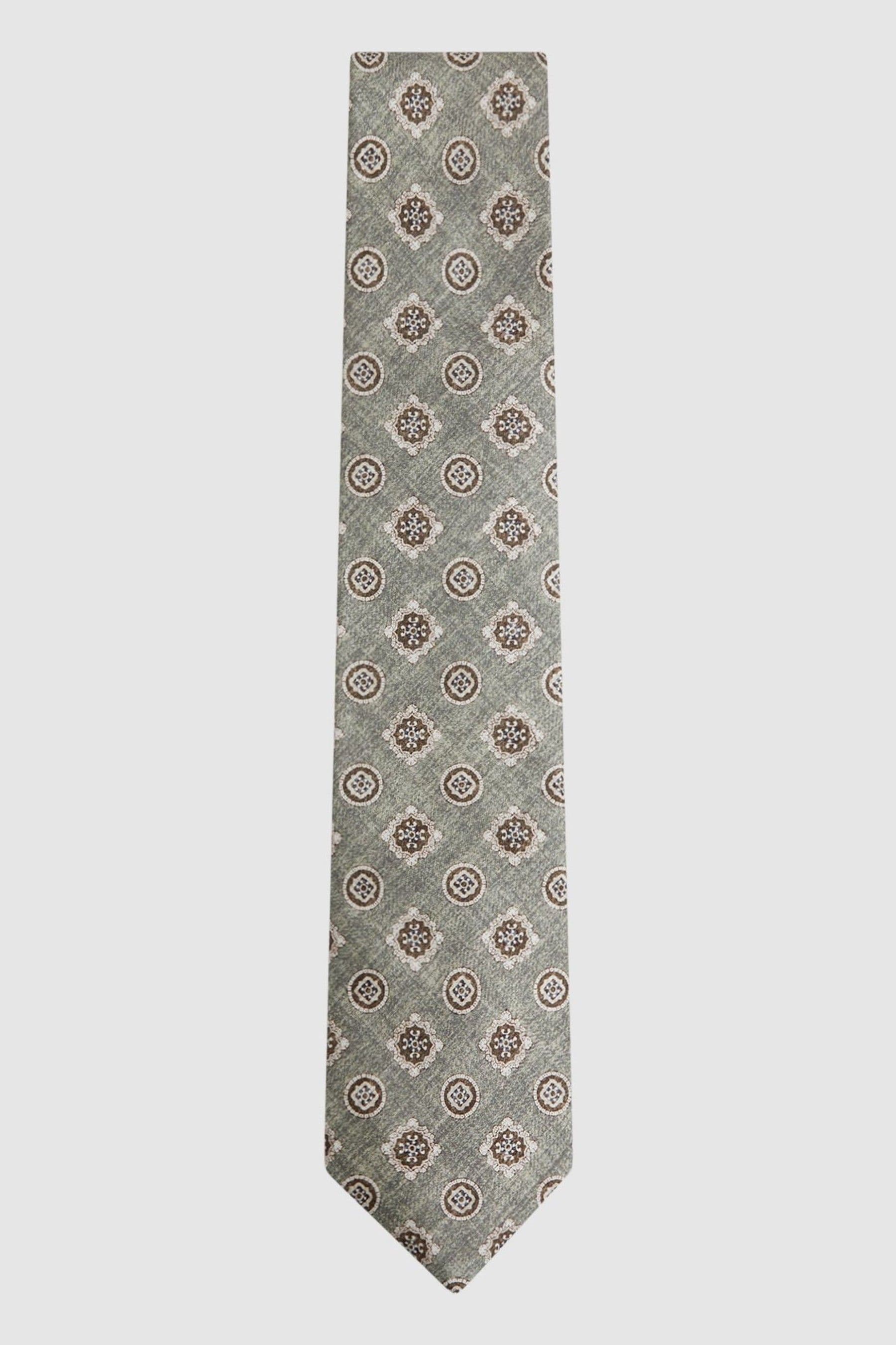 Shop Reiss Vasari - Sage Melange Silk Medallion Print Tie,