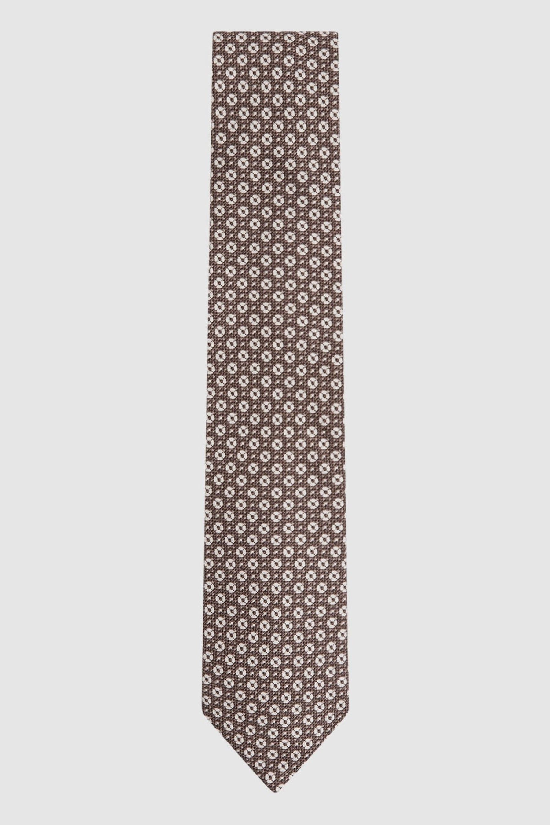 Reiss Croce - Brown Melange Silk Medallion Print Tie, One