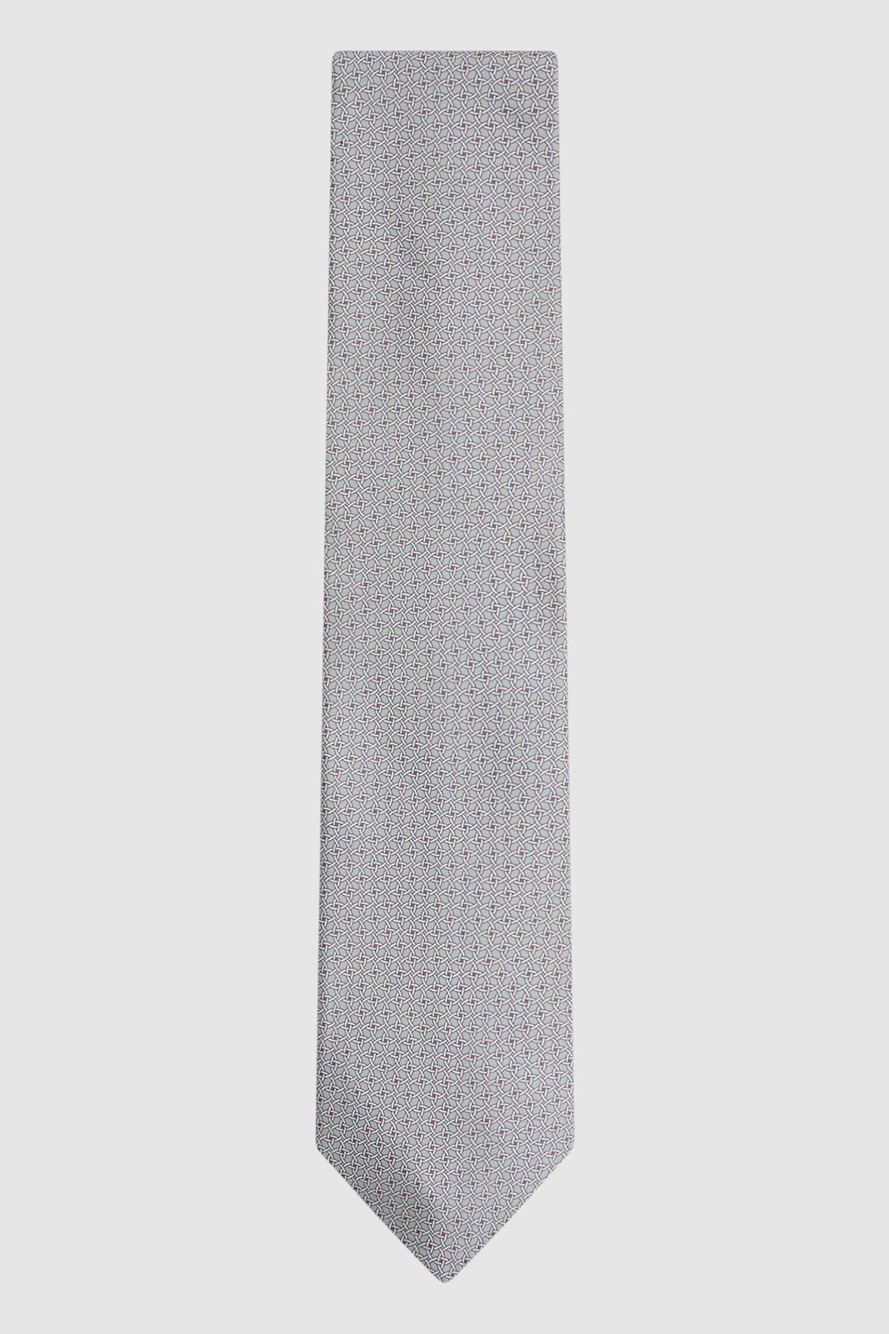 Reiss Como - Pistachio Silk Geometric Print Tie, In Gray