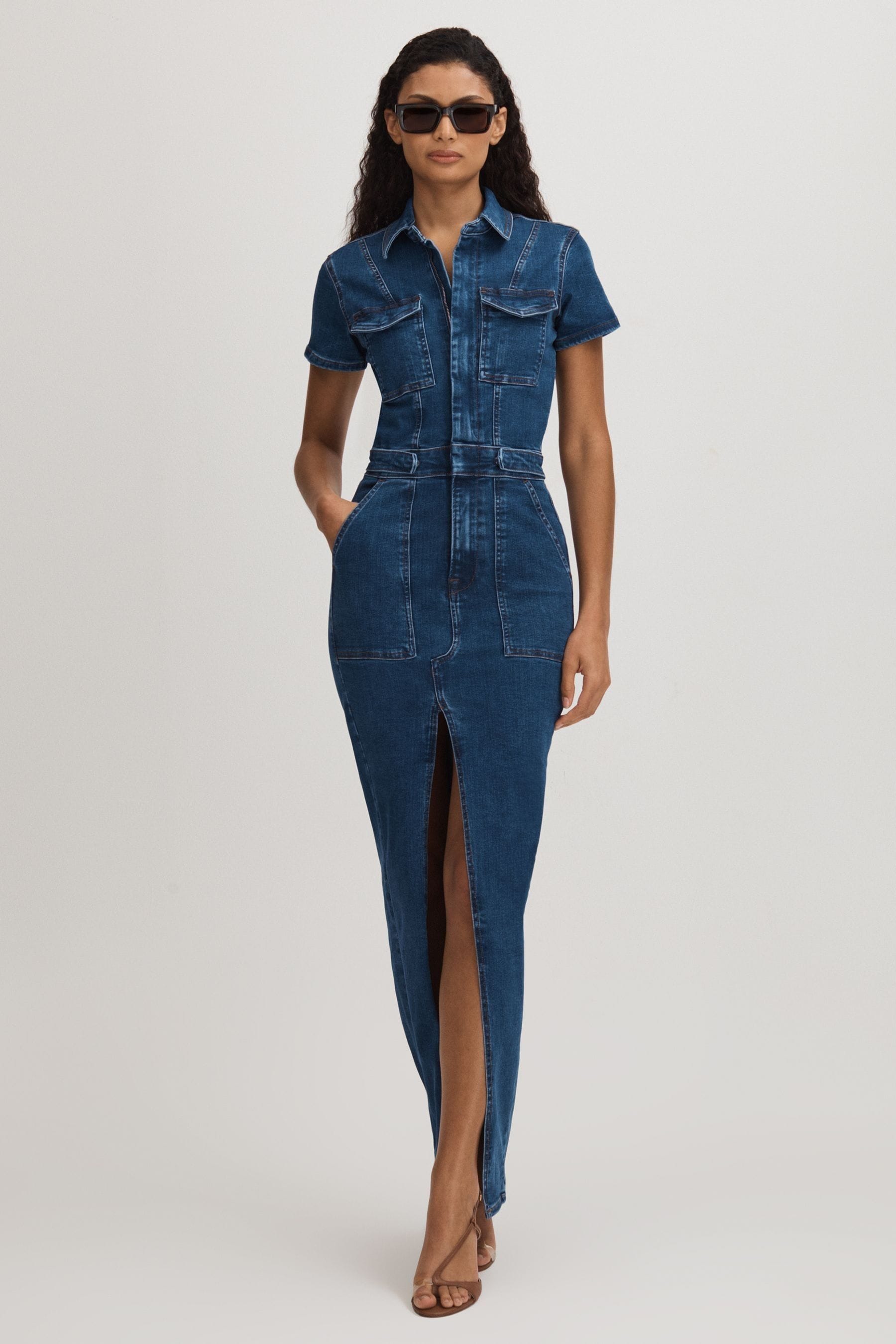 Good American Indigo Denim Maxi Dress, XL