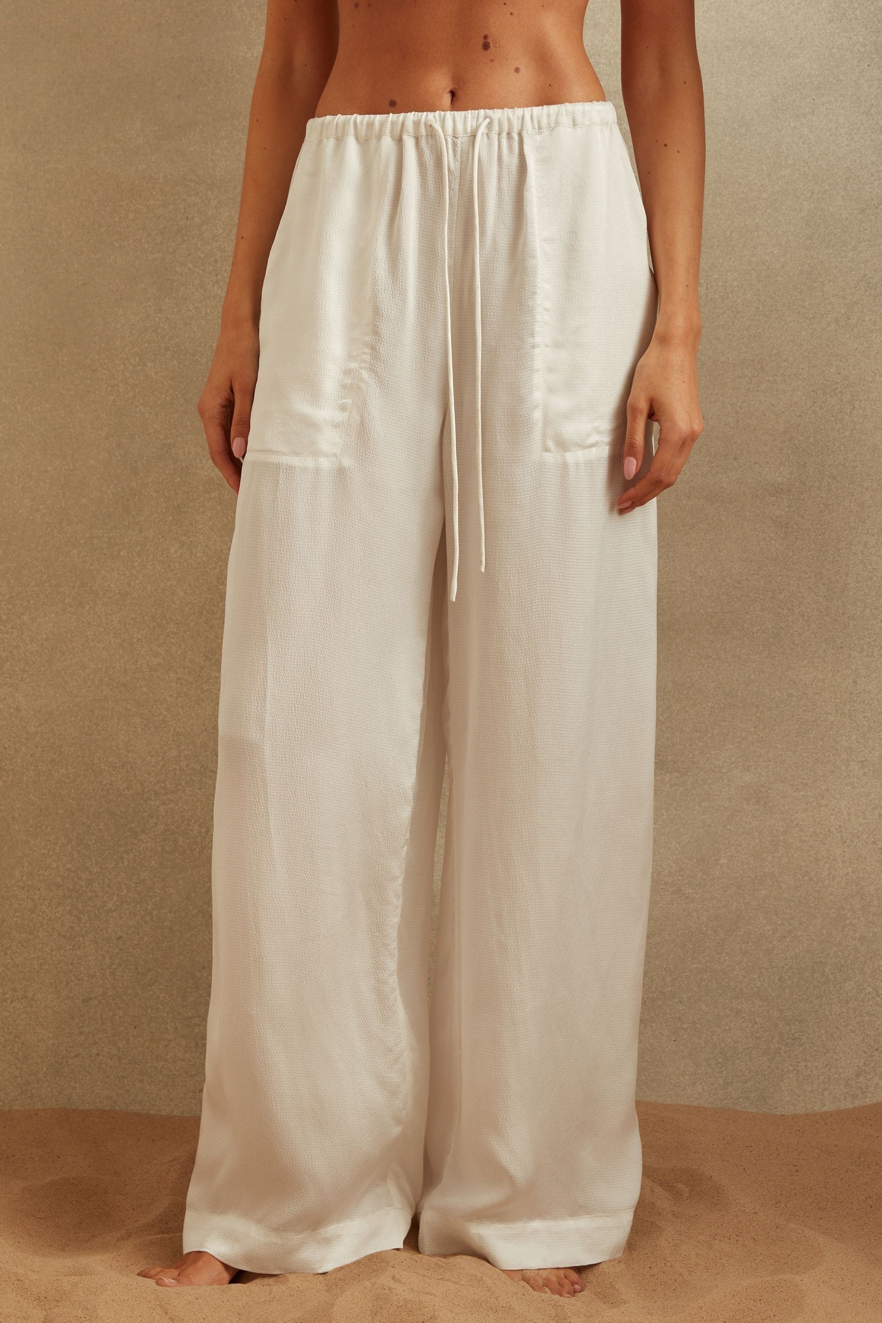 Shop Reiss Eddie - Ivory Textured Wide Leg Cover-up Trousers, Us 8