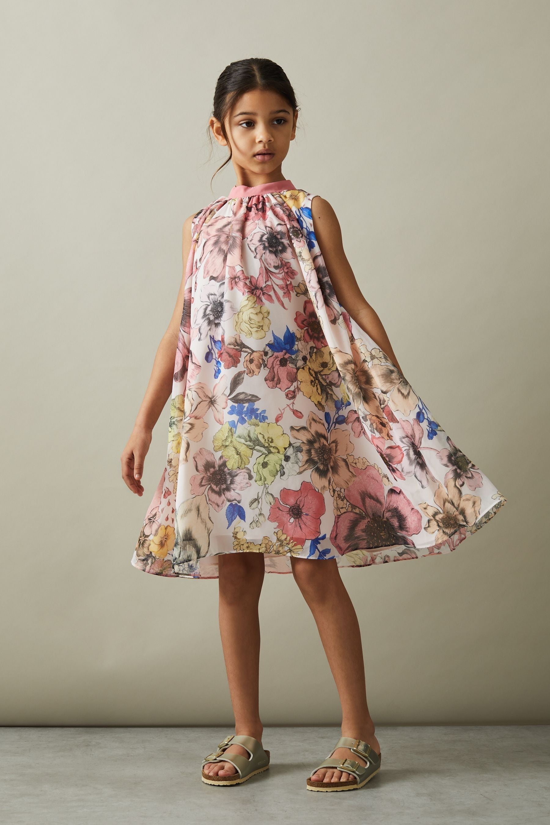 Reiss Kady - Pink Kady Floral Print Halter Neck Dress, Age 6-7 Years In Pink Print
