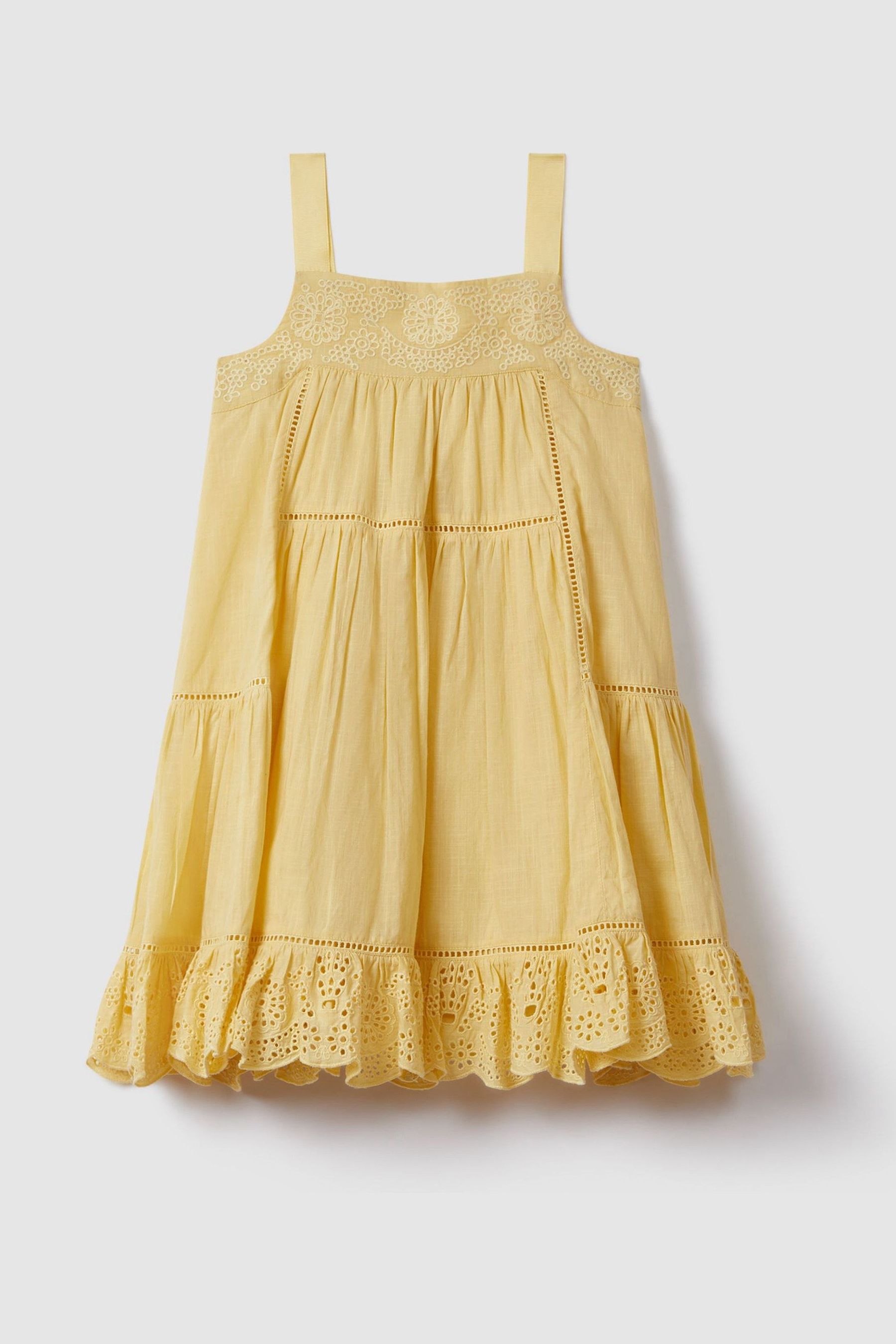Reiss Yellow 4-9 yrs Loose Cotton Broderie Dress, 6
