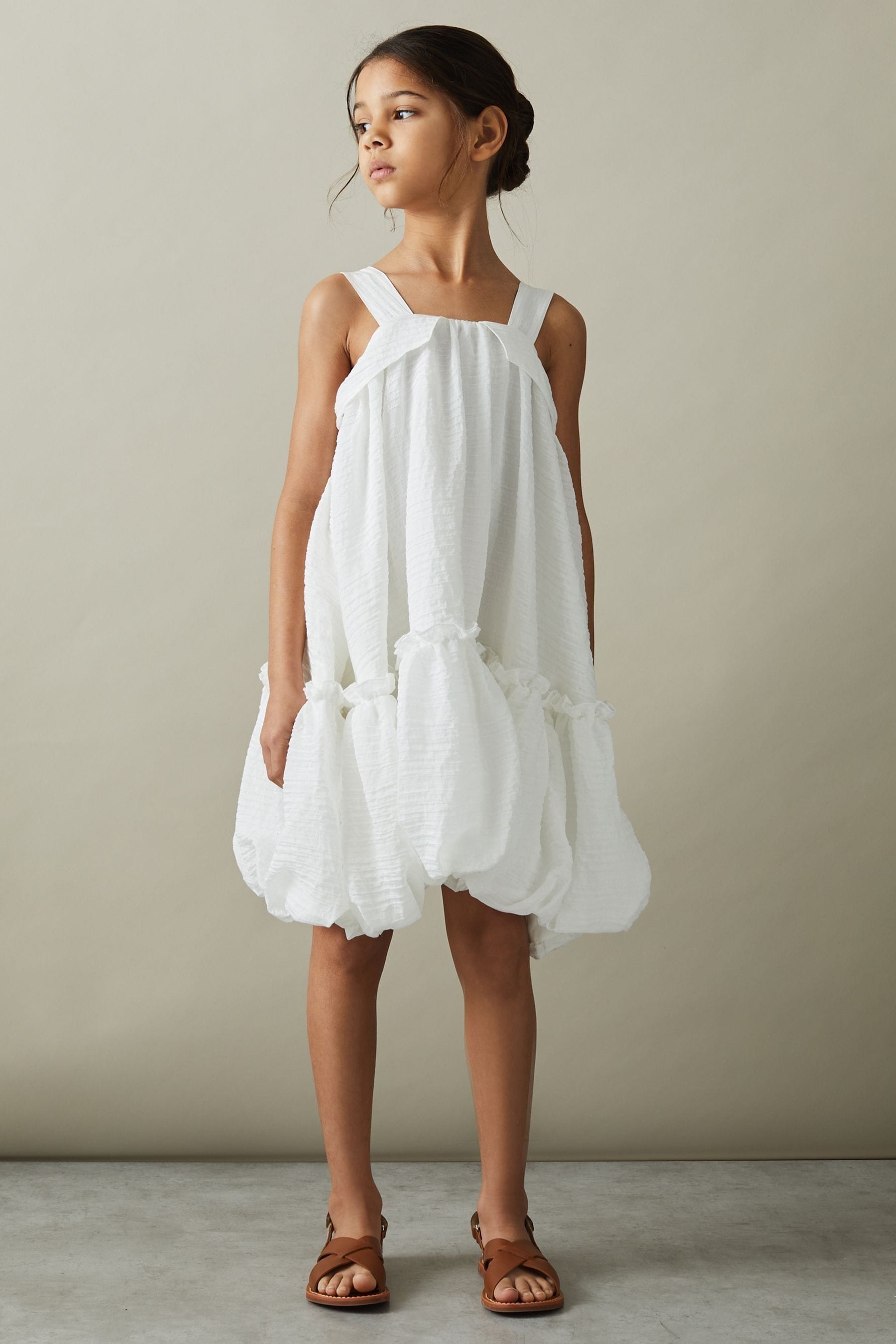Reiss Emeri - Ivory Junior Seersucker Bubble Hem Dress, Age 6-7 Years
