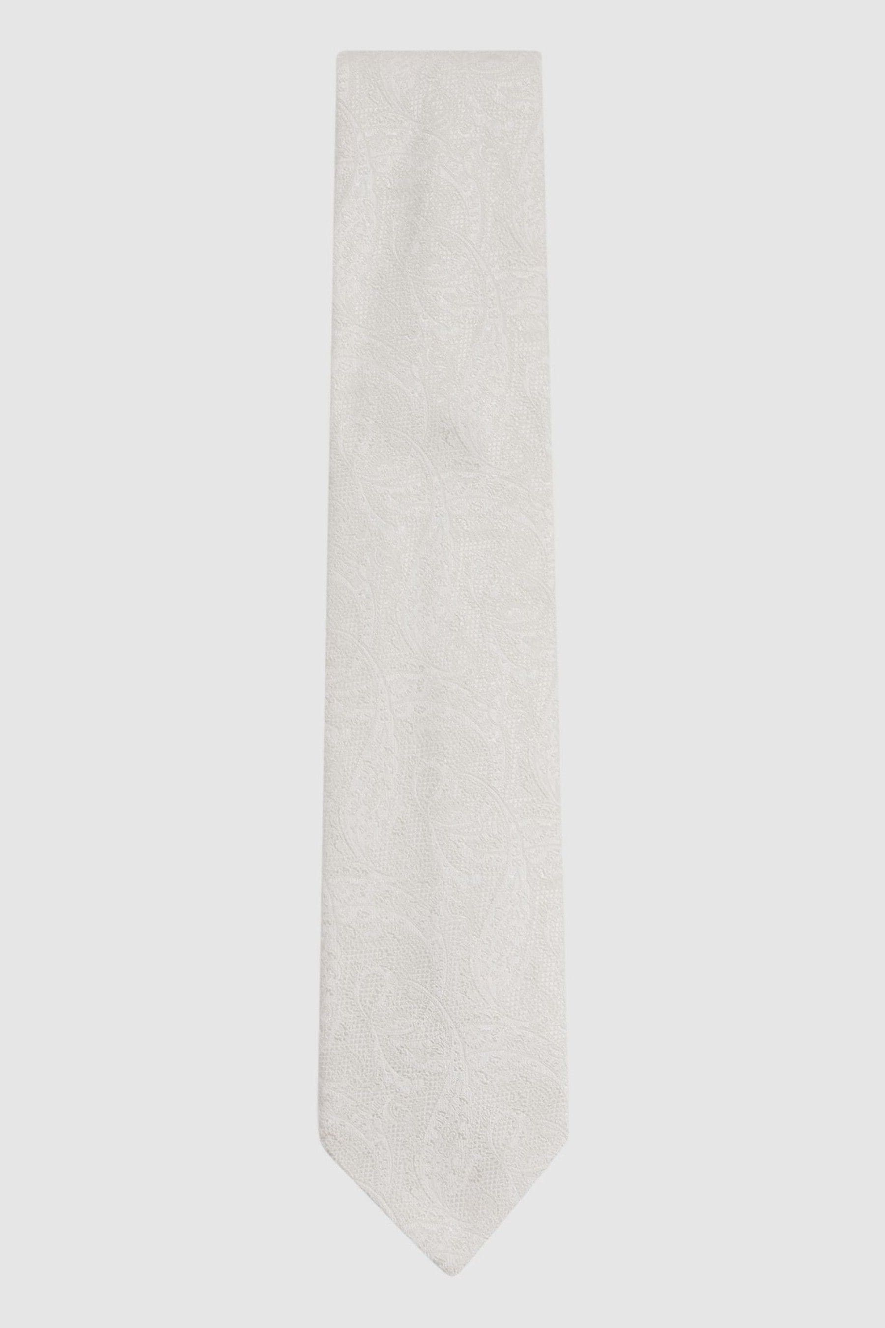 Reiss Sistine - Ivory Silk Blend Jacquard Paisley Print Tie, In White