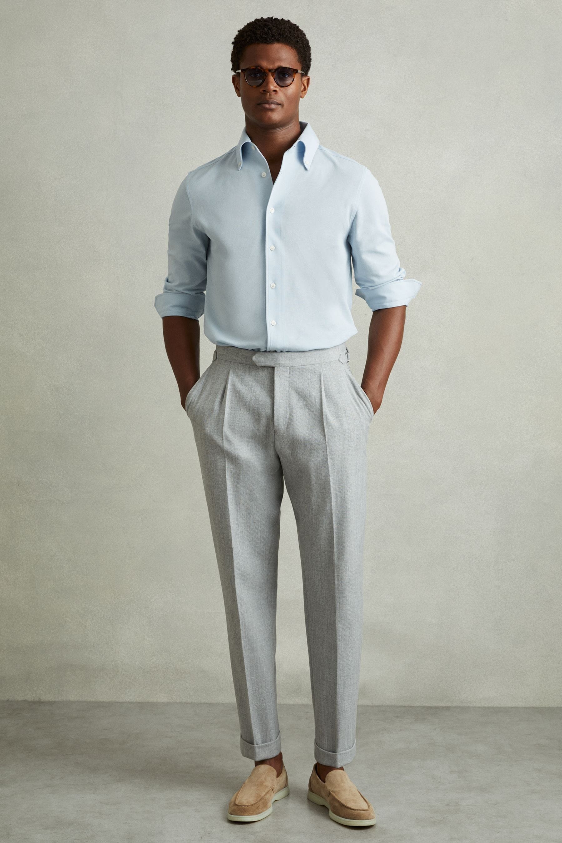Reiss Soft Blue Garment Dyed Cotton Pique Oxford Shirt In Soft Blue