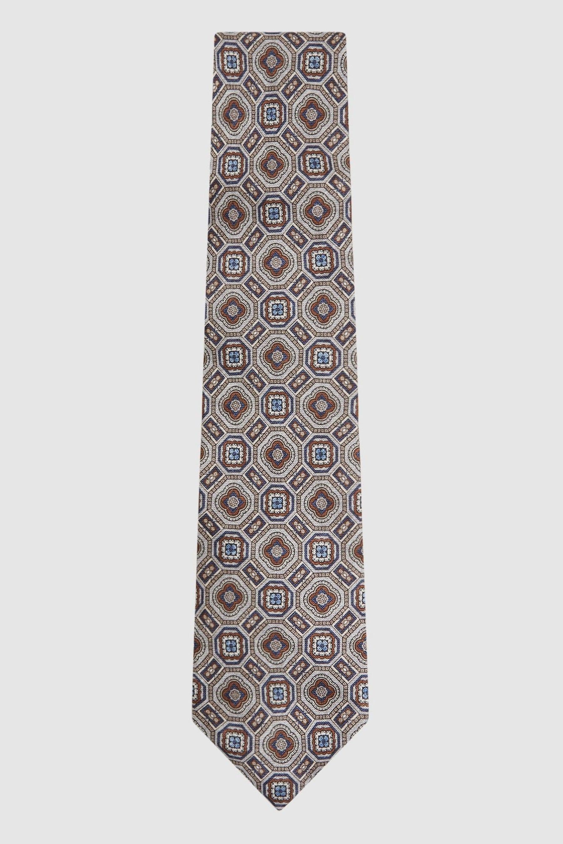 Reiss Assisi - Grey Multi Silk Medallion Print Tie, In Gray