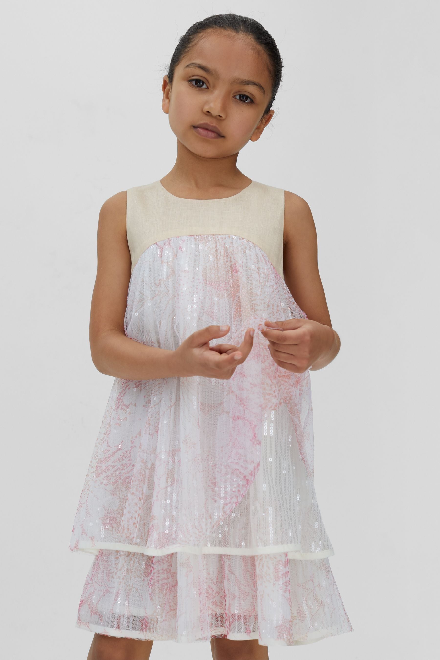 Shop Reiss Daisy - Pink Tiered Sequin Dress, Uk 11-12 Yrs