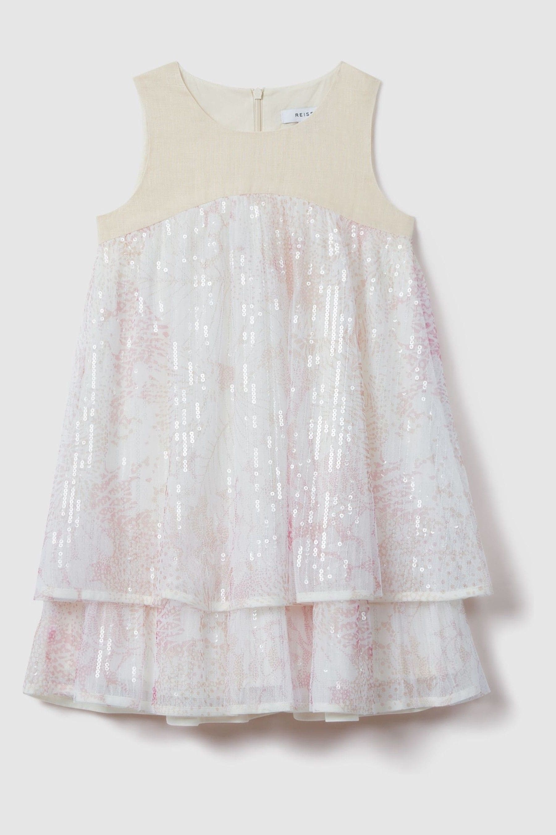Reiss Girls' Daisy Layered Sequined Linen Dress - Little Kid In Pink