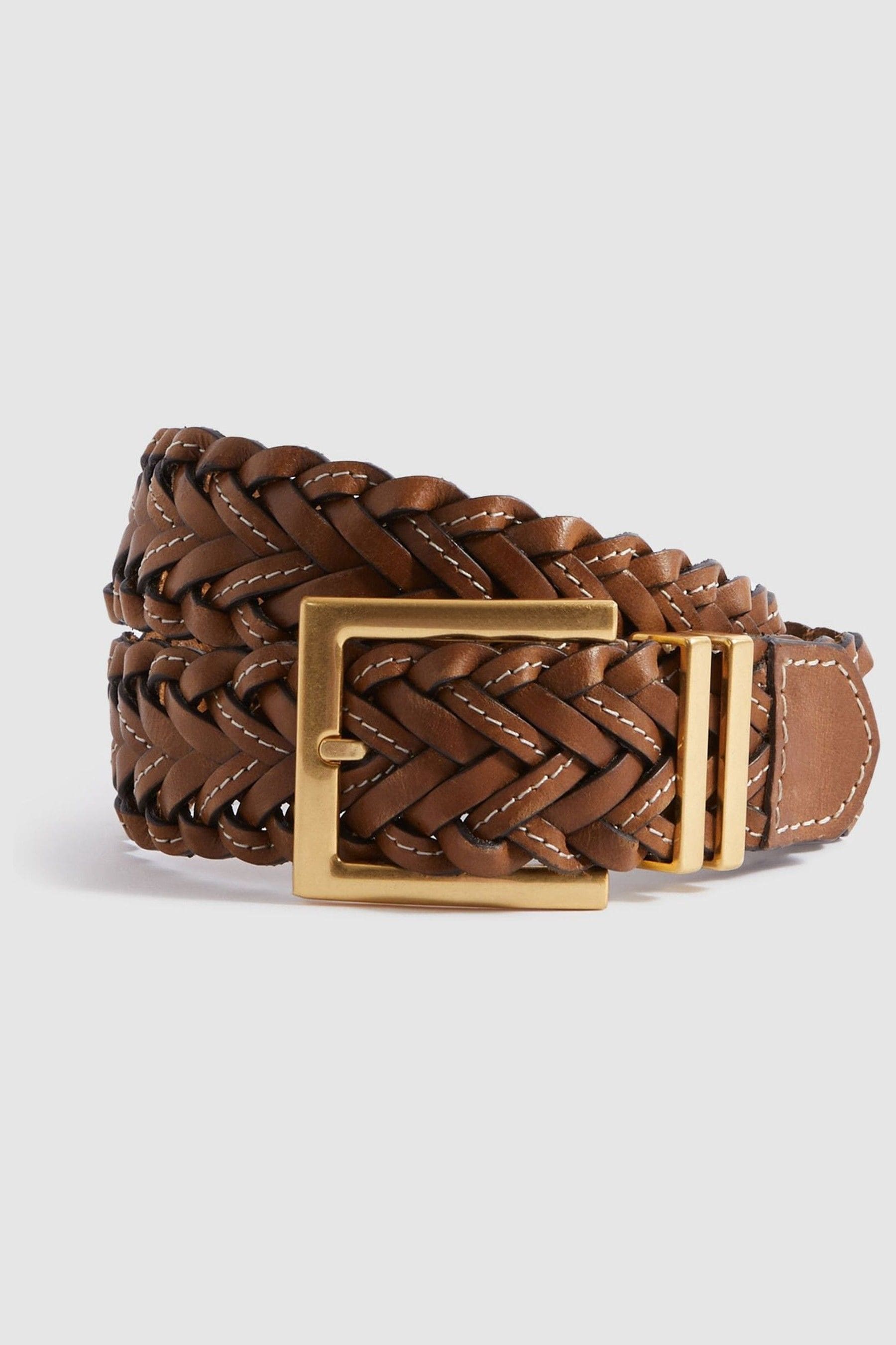 Shop Reiss Brompton - Tan Woven Leather Belt, Uk S-m