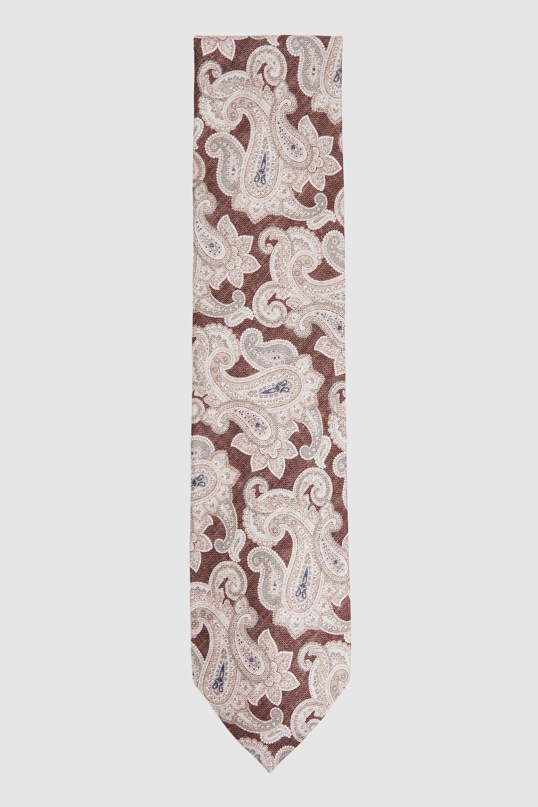 Reiss Giovanni - Tobacco/oatmeal Silk Paisley Print Tie, In Multi