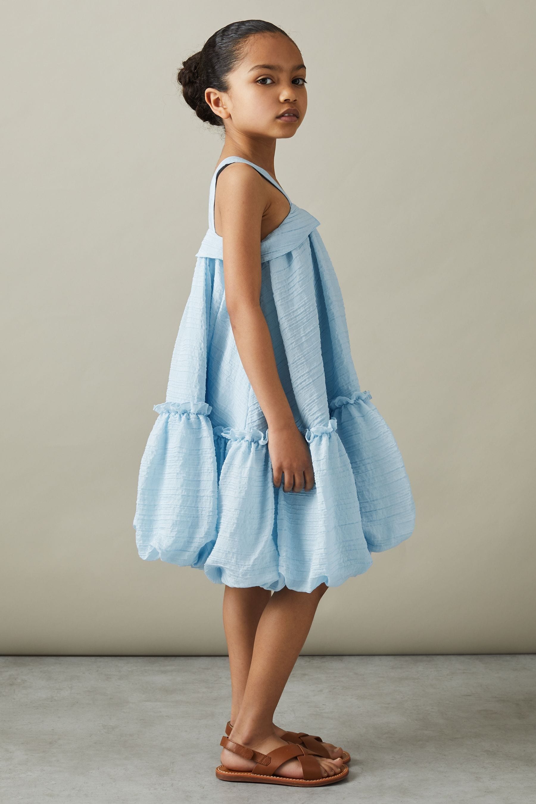 Shop Reiss Emeri - Blue Junior Seersucker Bubble Hem Dress, Uk 7-8 Yrs