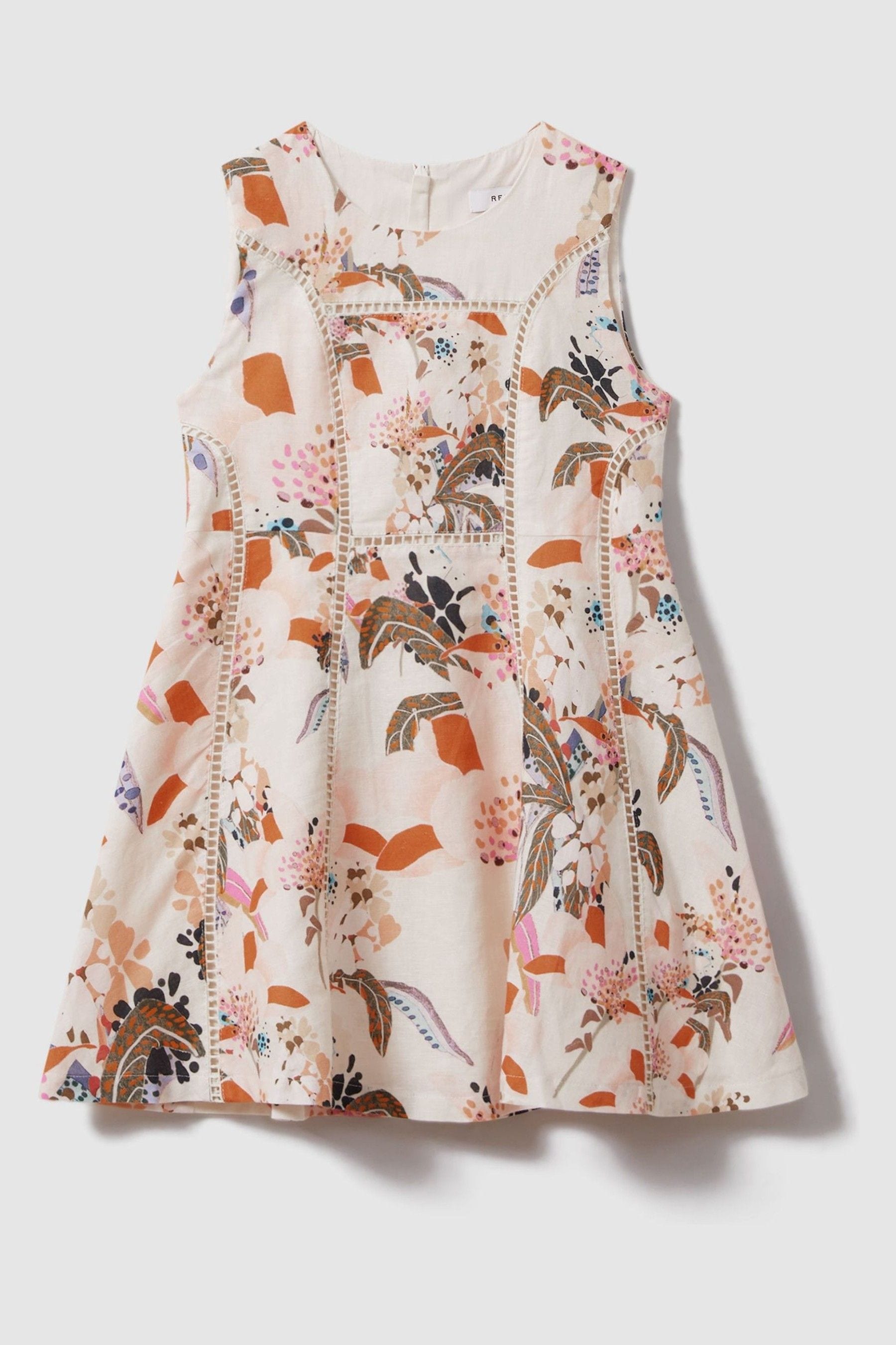 Shop Reiss Lor - Pink Print Teen Linen Cotton Stitch Dress, Uk 13-14 Yrs