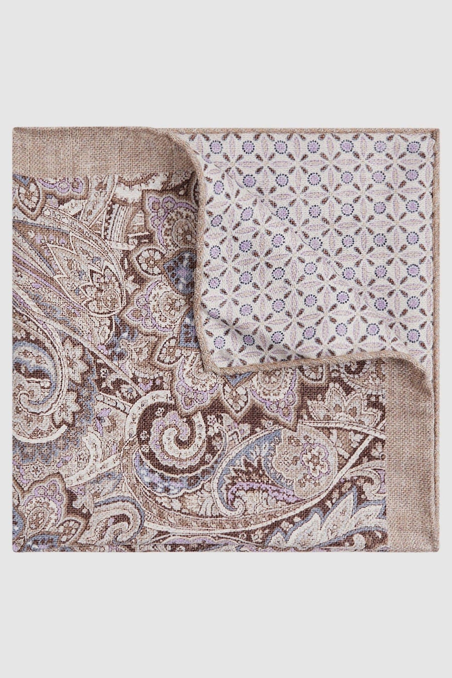 Reiss Capo - Oatmeal/lilac Silk Reversible Pocket Square, One In Neutral