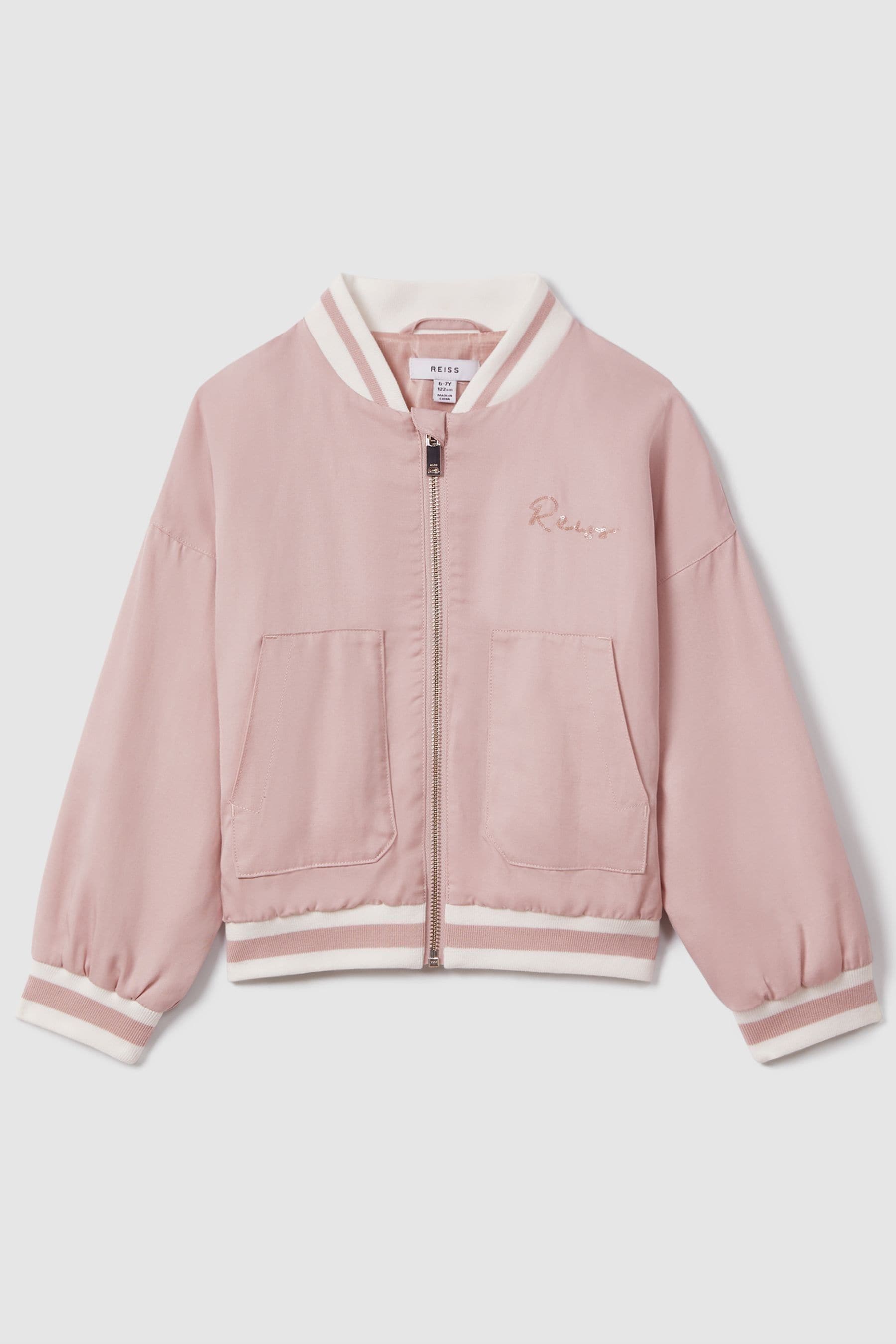 Shop Reiss Remi - Pink Teen Colourblock Varsity Bomber Jacket, Uk 13-14 Yrs