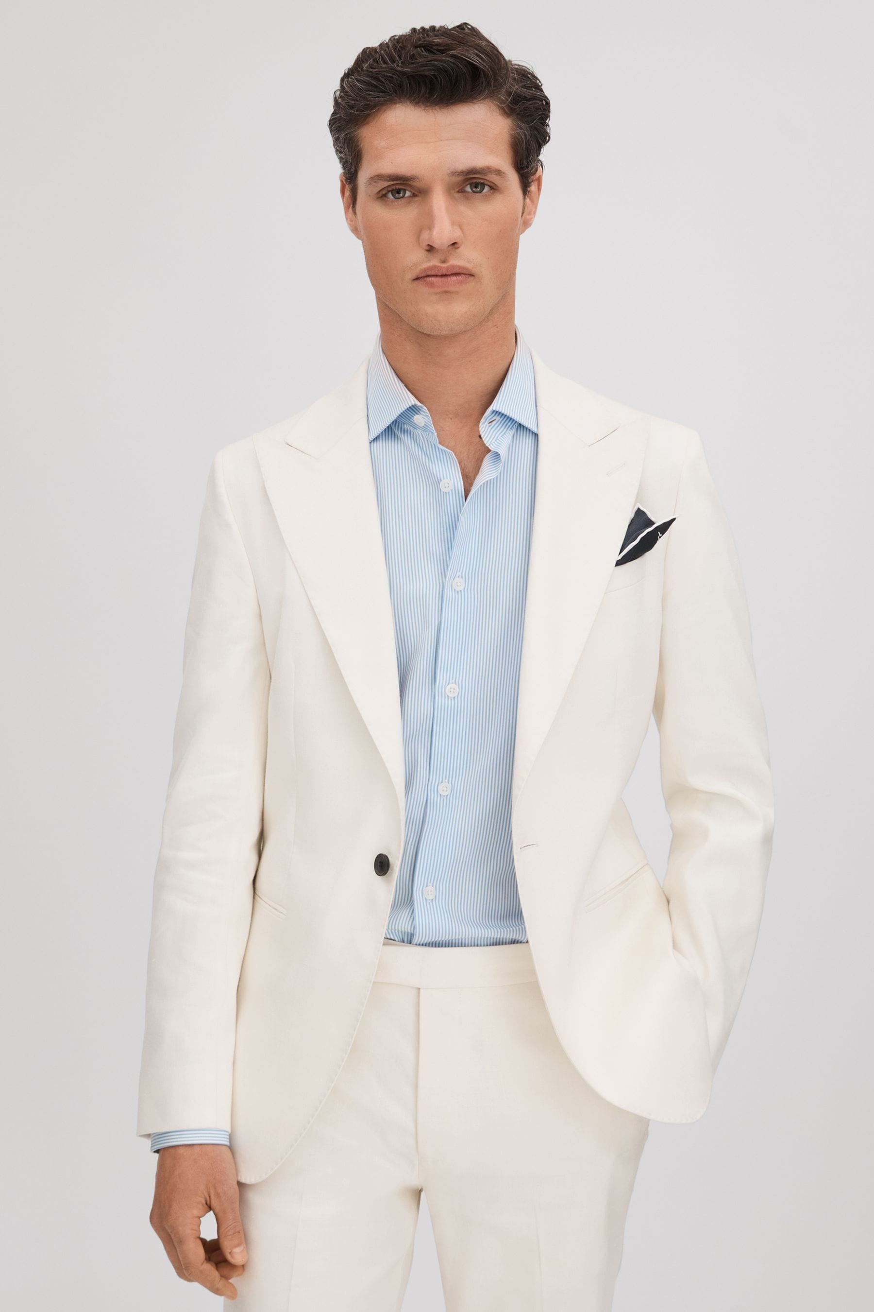 Reiss Off White Linen Blend Single Breasted Slim Fit Blazer