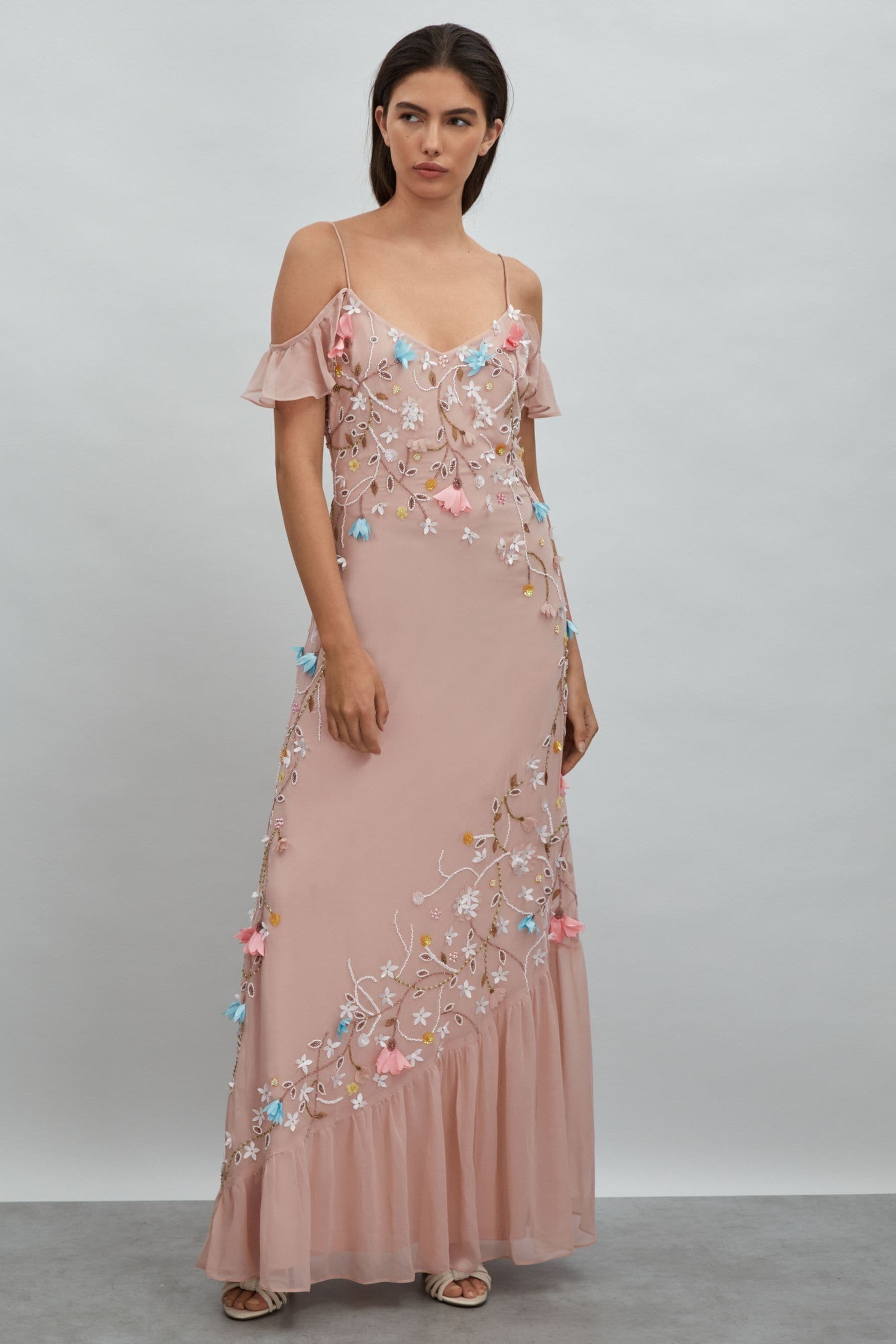 Raishma Embellished Floral Maxi Dress In Light Pink