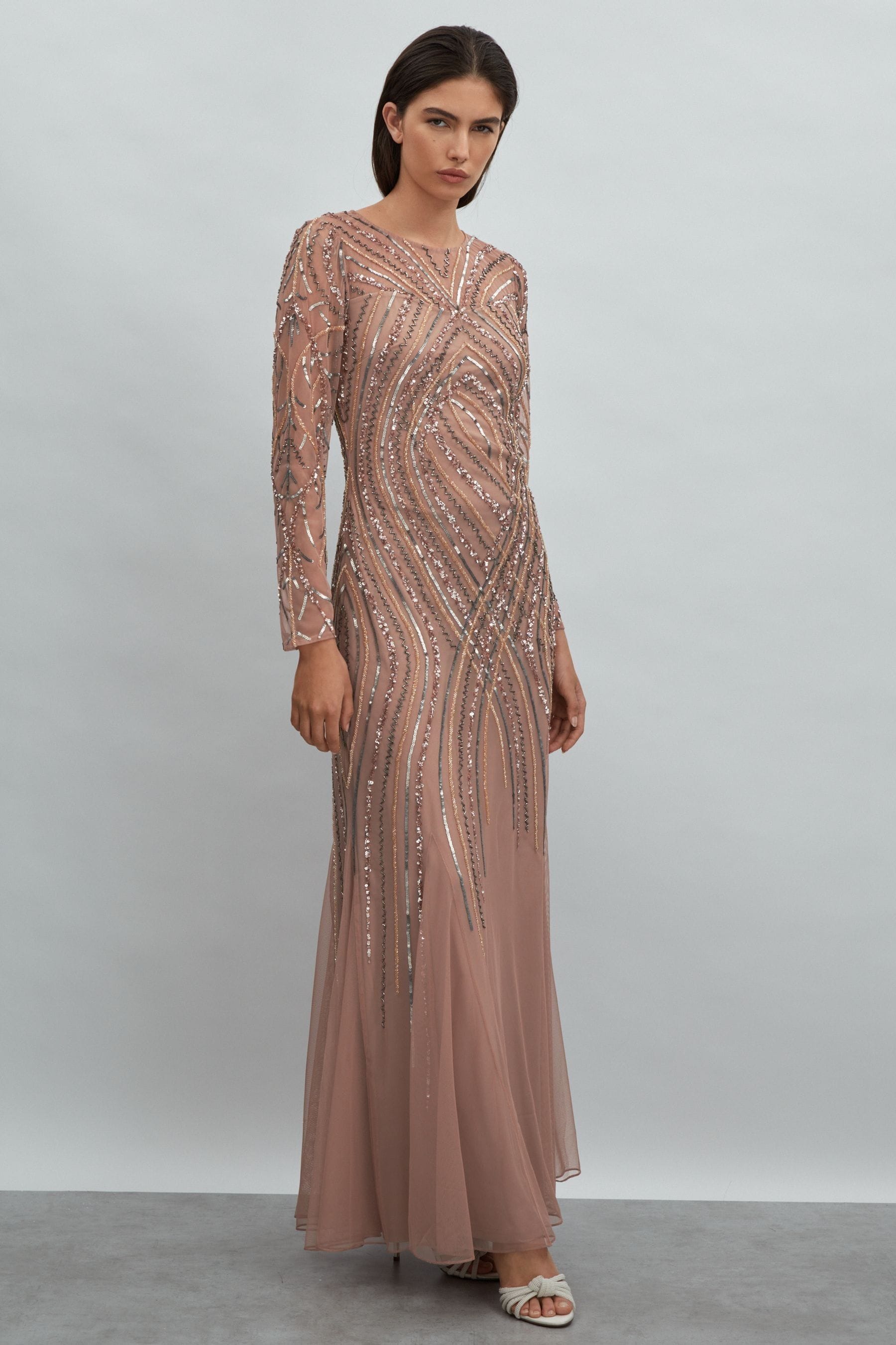 Raishma Embellished Tulle Maxi Dress In Champagne