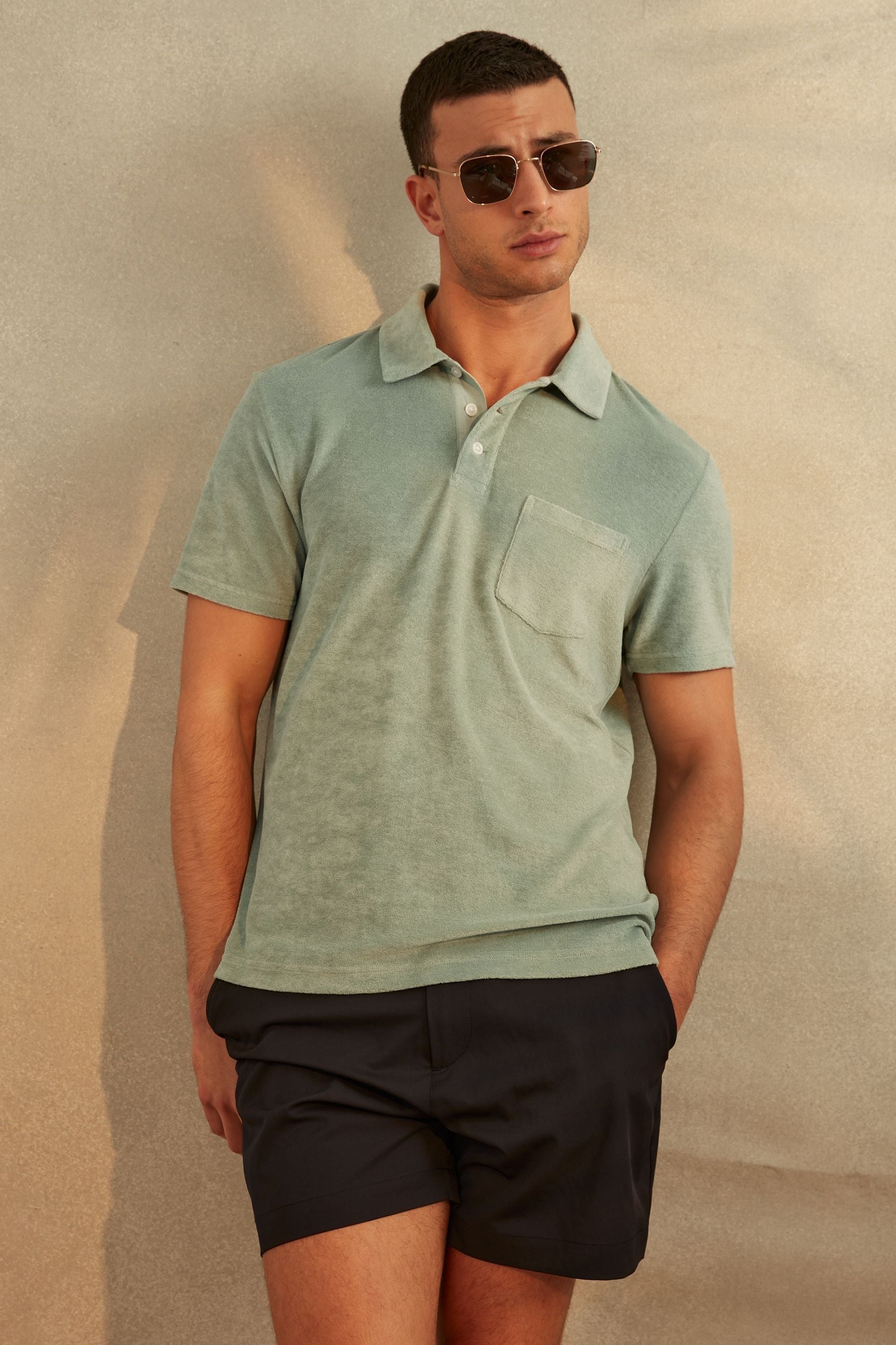 Shop Reiss Rainer - Mint Towelling Polo Shirt, Xl