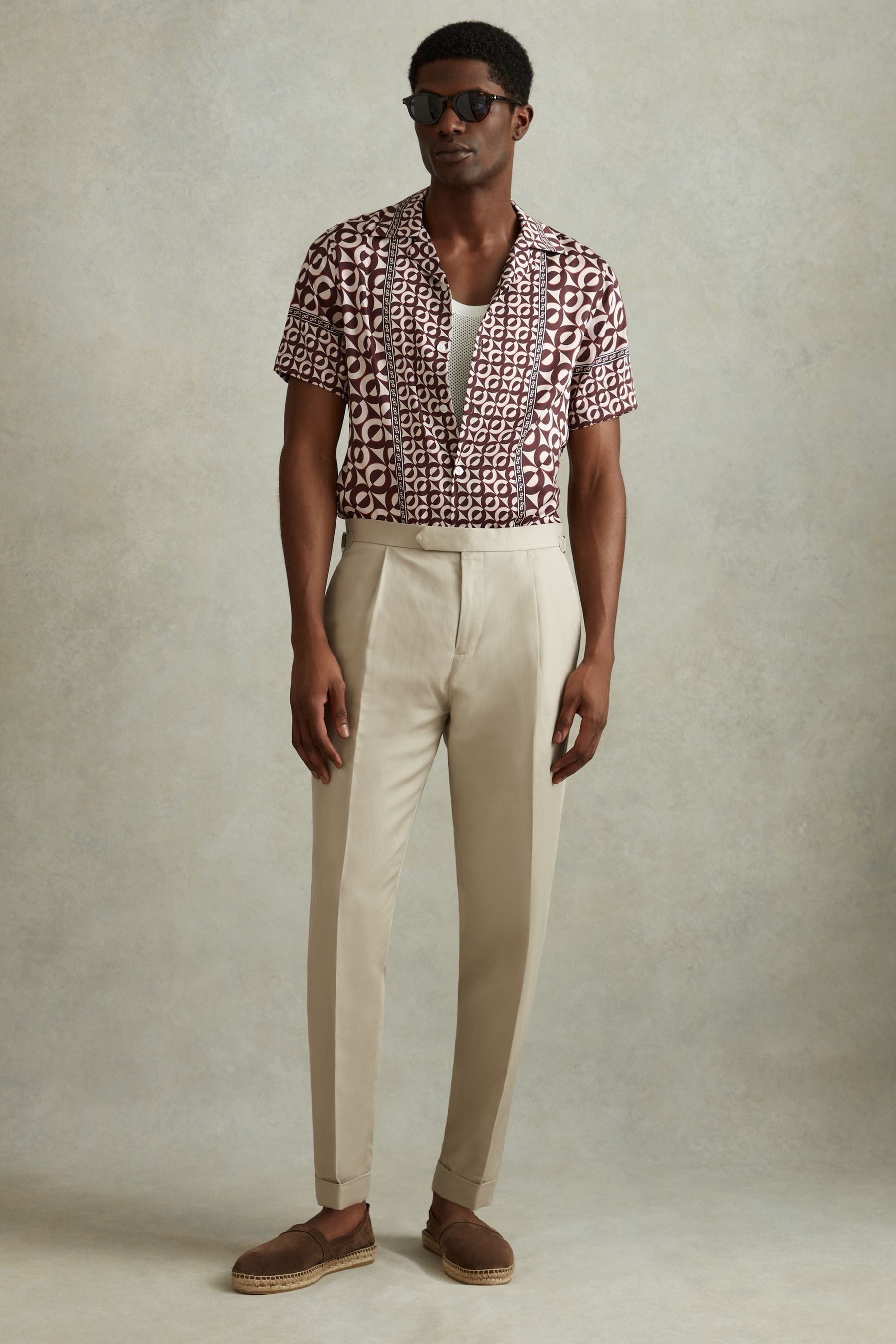 Prentice - Tobacco Geometric Print Cuban Collar Shirt