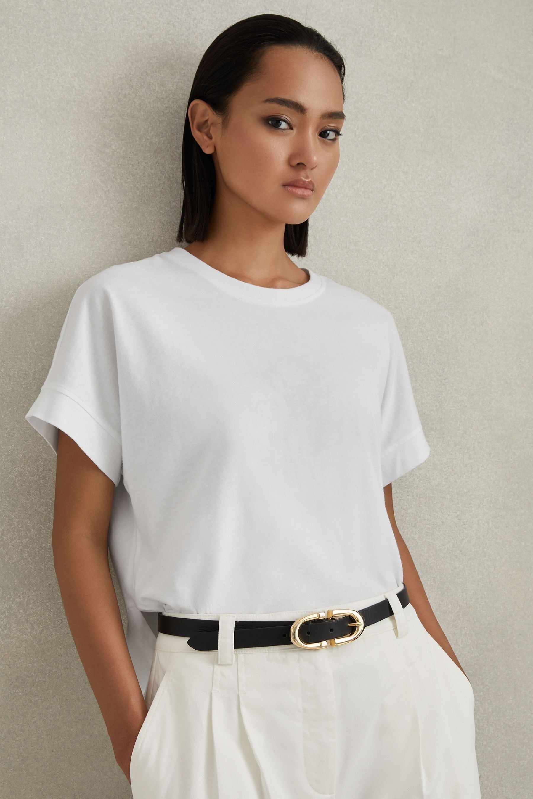 Shop Reiss Lois - White Cotton Crew Neck T-shirt, L