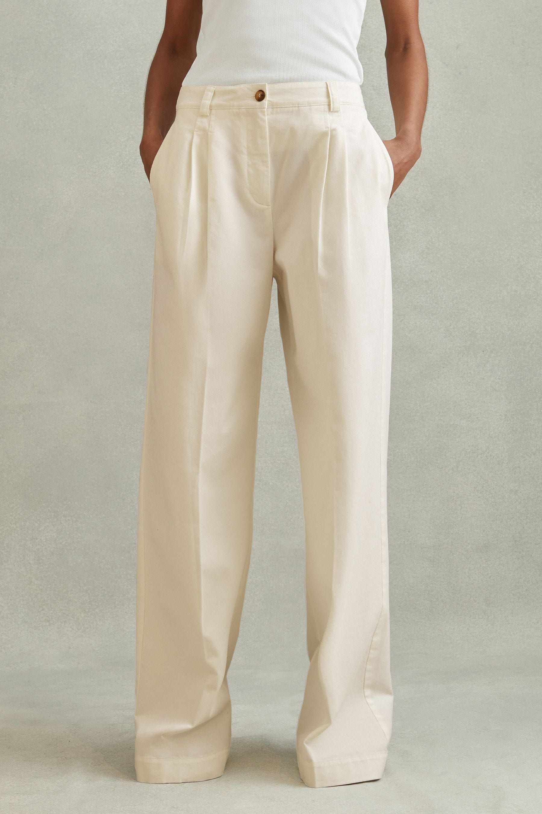 Reiss Astrid - White Petite Cotton Blend Wide Leg Trousers, Us 2