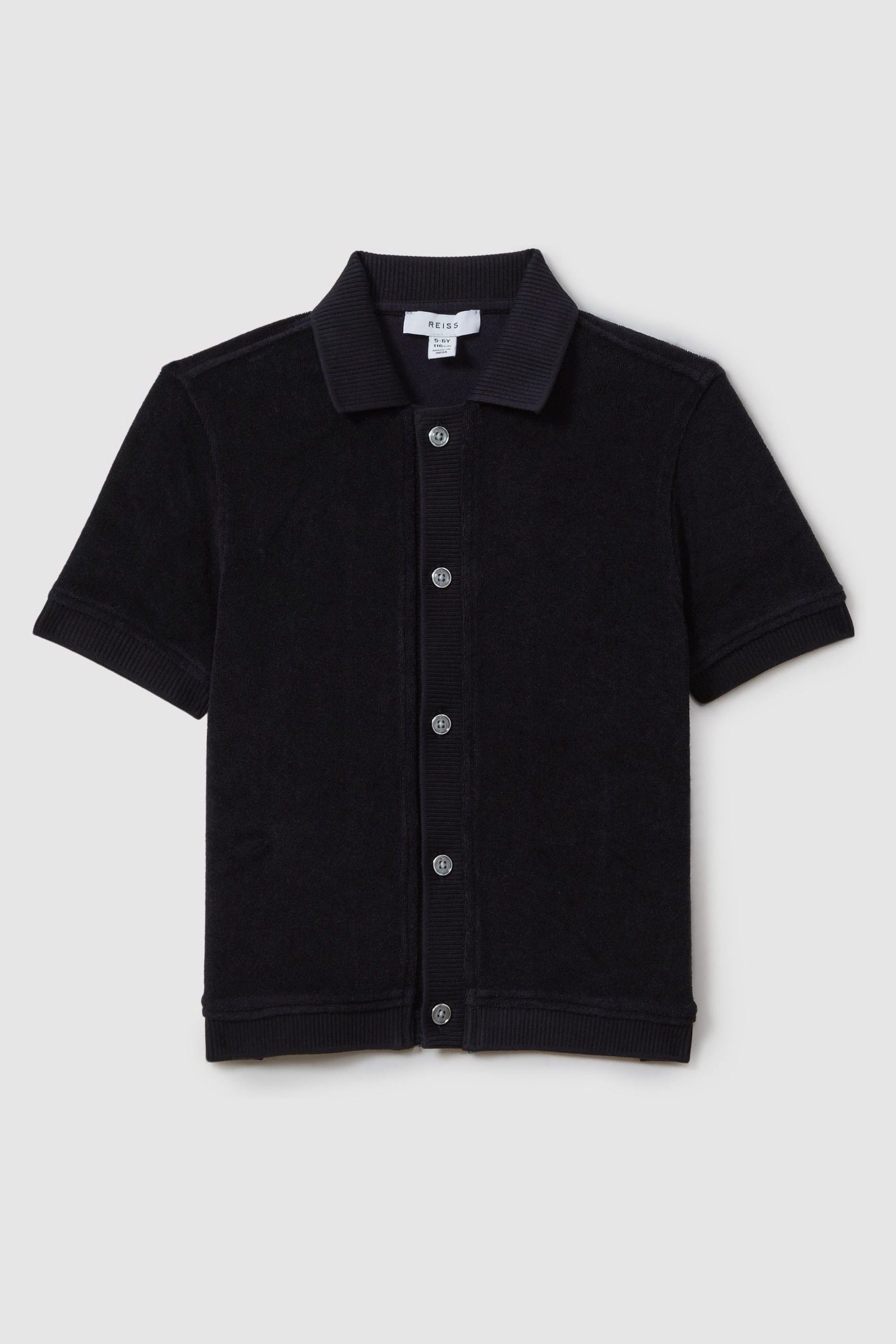 Shop Reiss Eden - Navy Towelling Cuban Collar Shirt, Uk 11-12 Yrs