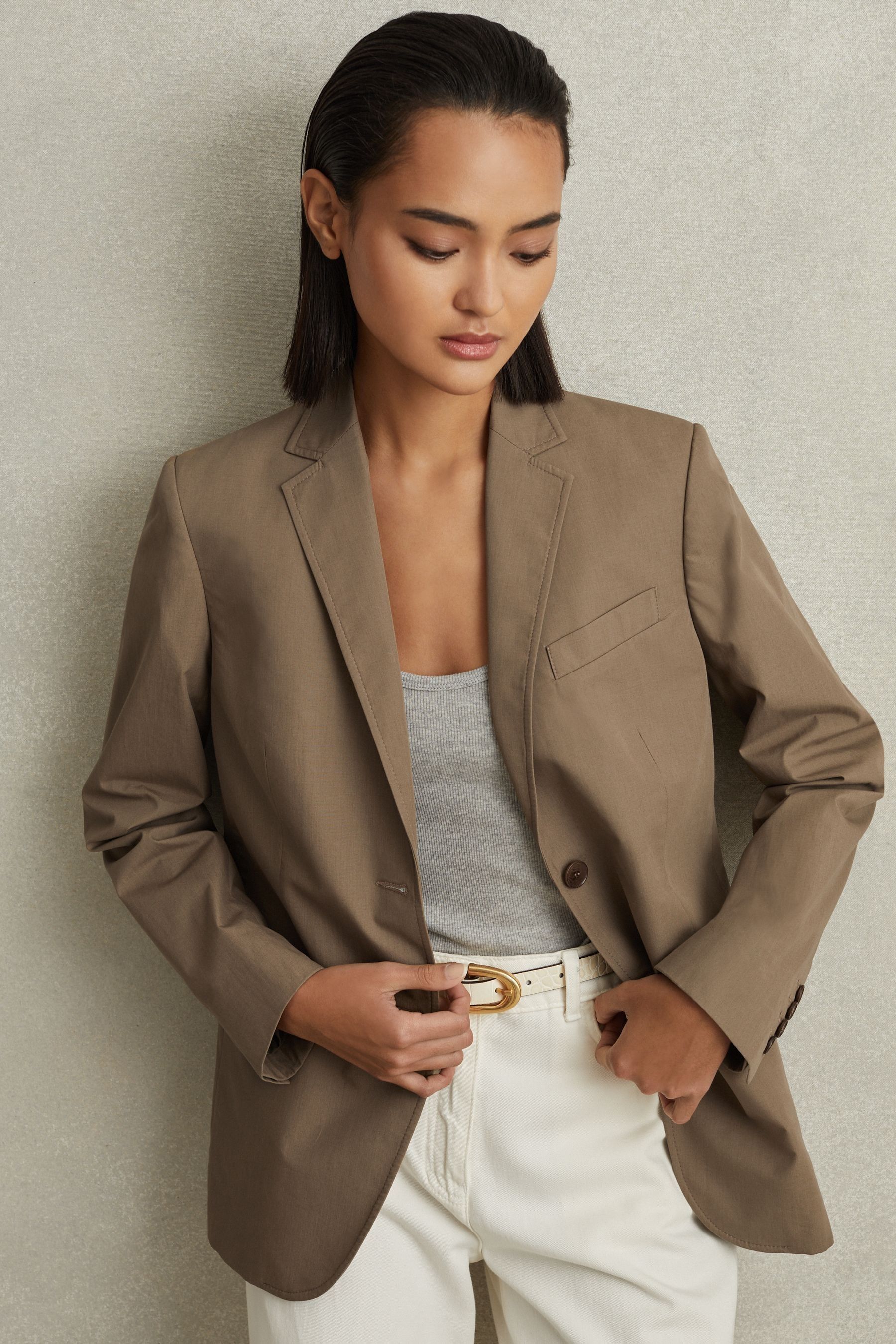 Shop Reiss Hope - Taupe Single Breasted Cotton Blazer, Us 2