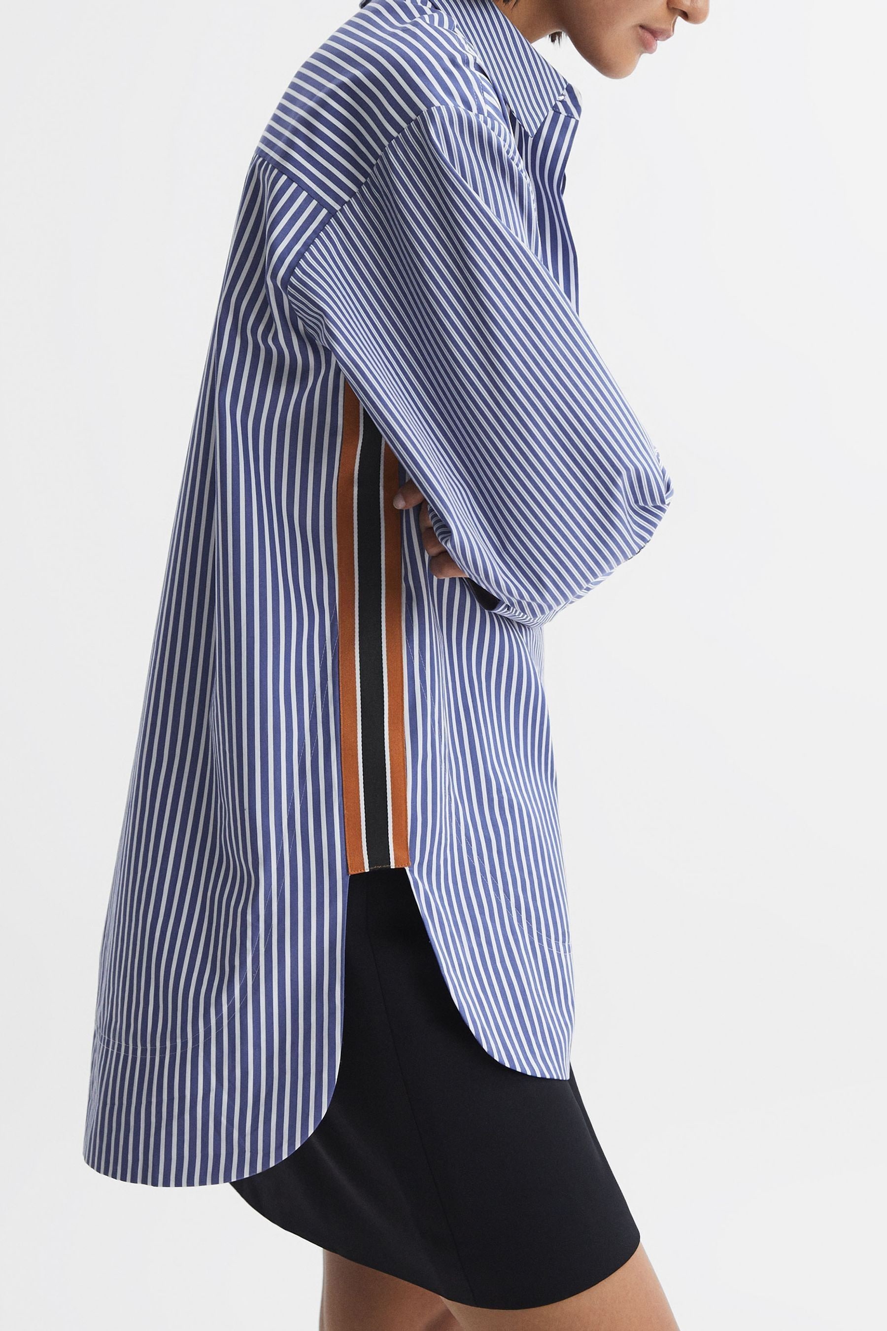 Reiss Danica - Blue/white Oversized Cotton Side Stripe Shirt, Us 8