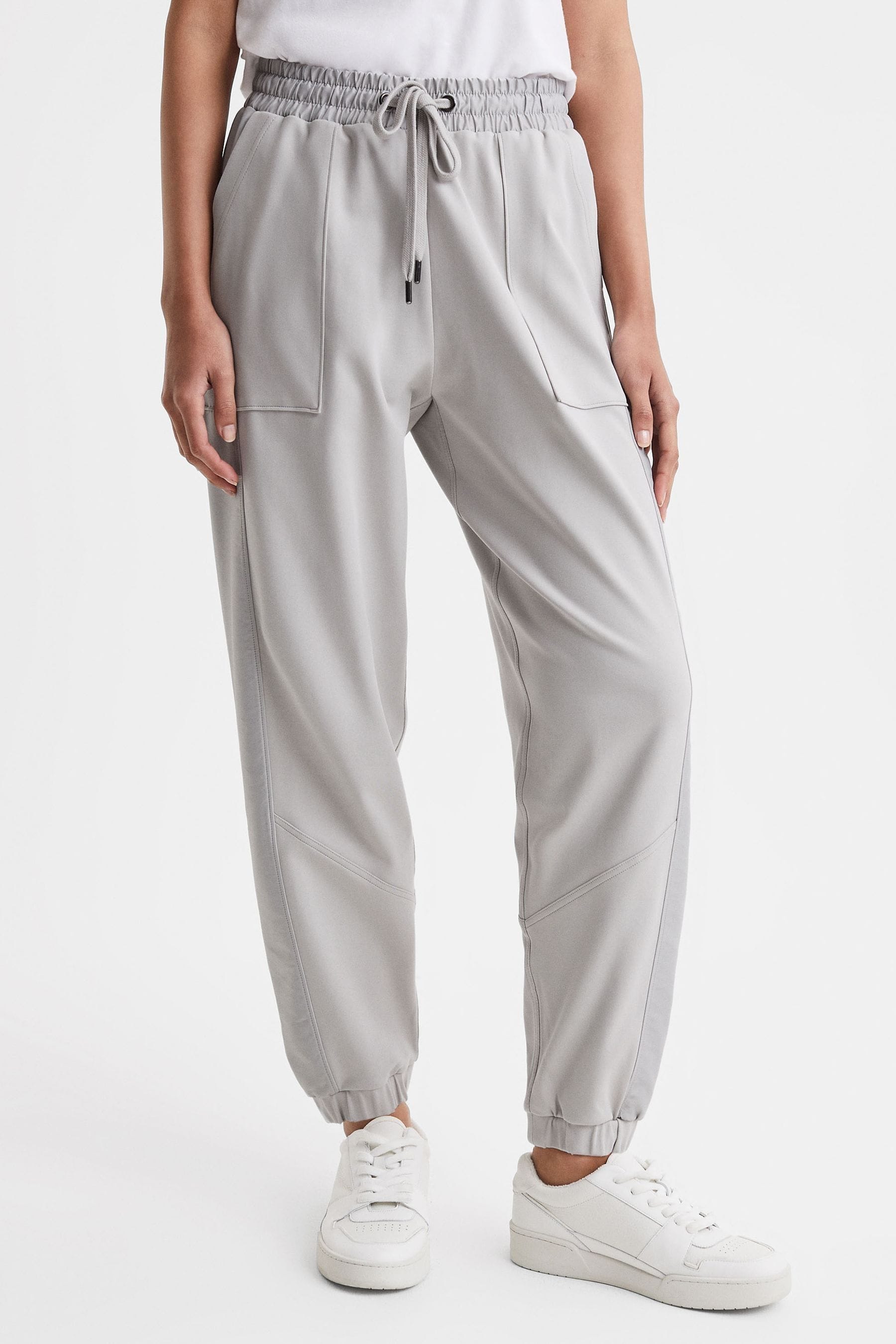 Reiss Maja Drawstring-waistband Stretch-cotton Jogging Bottoms In Grey