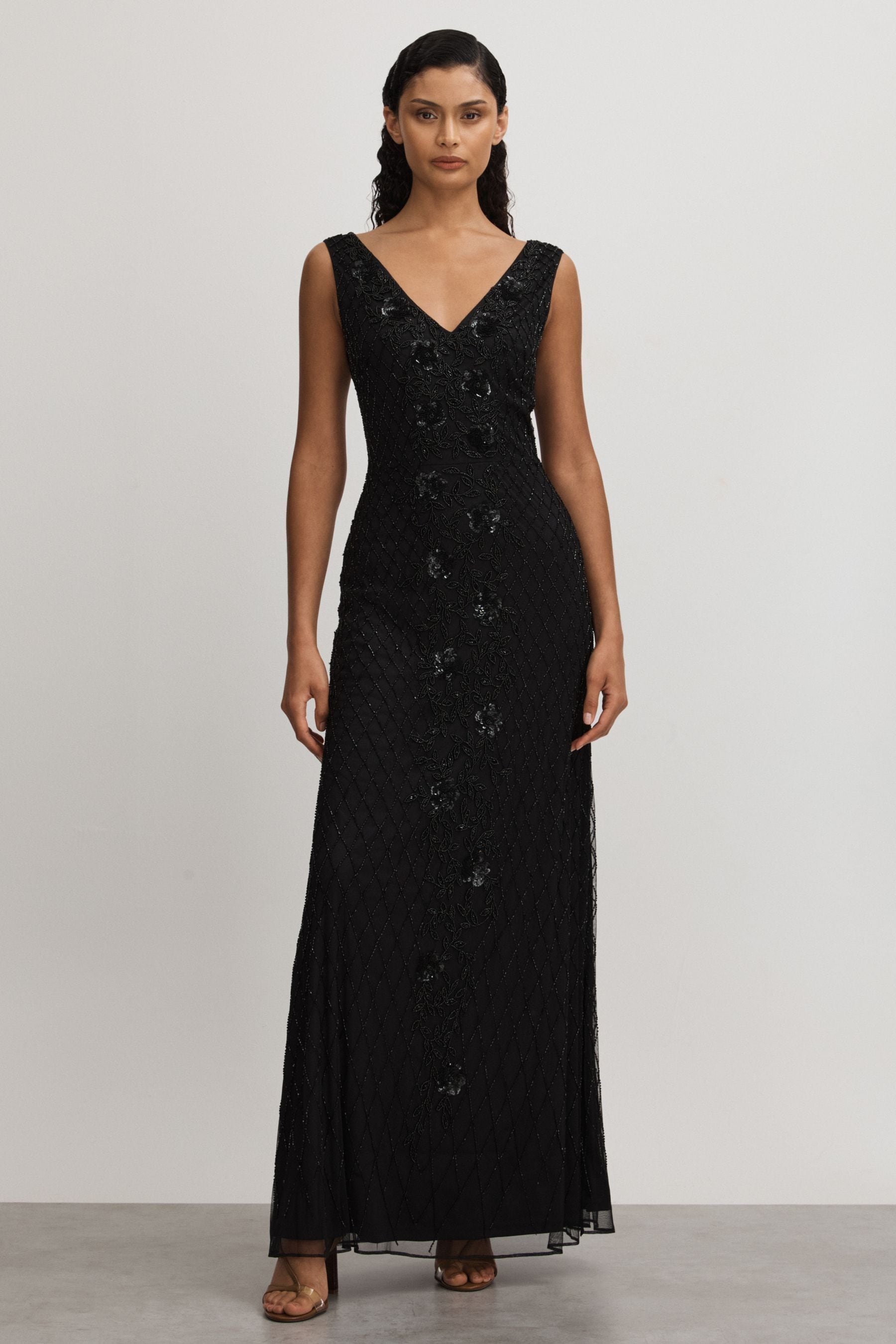 Shop Raishma Embellished Mesh Black Maxi Dress