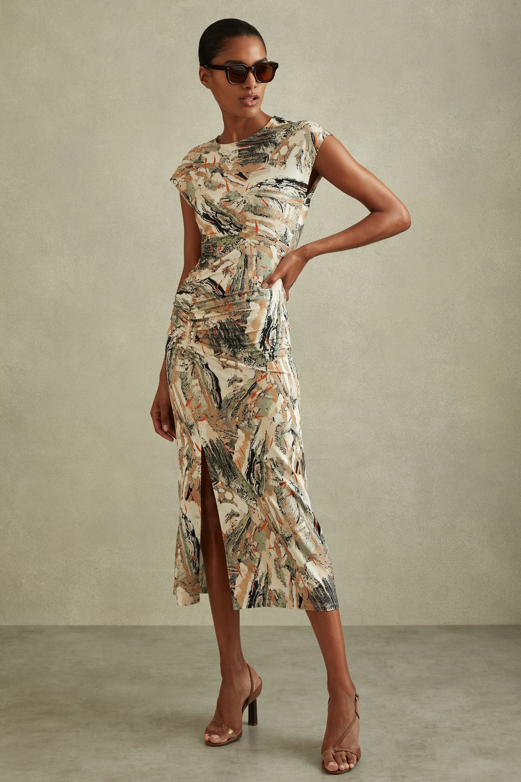 REISS MULTI LENNIA PRINTED JERSEY MIDI DRESS