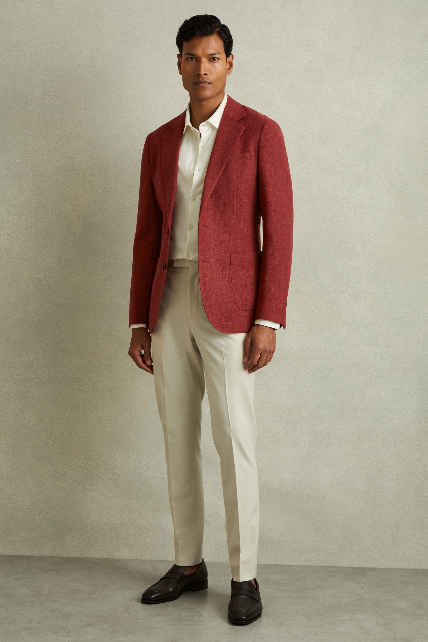 Reiss Attire - Rust Red Single-Breasted Wool Blend Blazer Slim Fit, 36