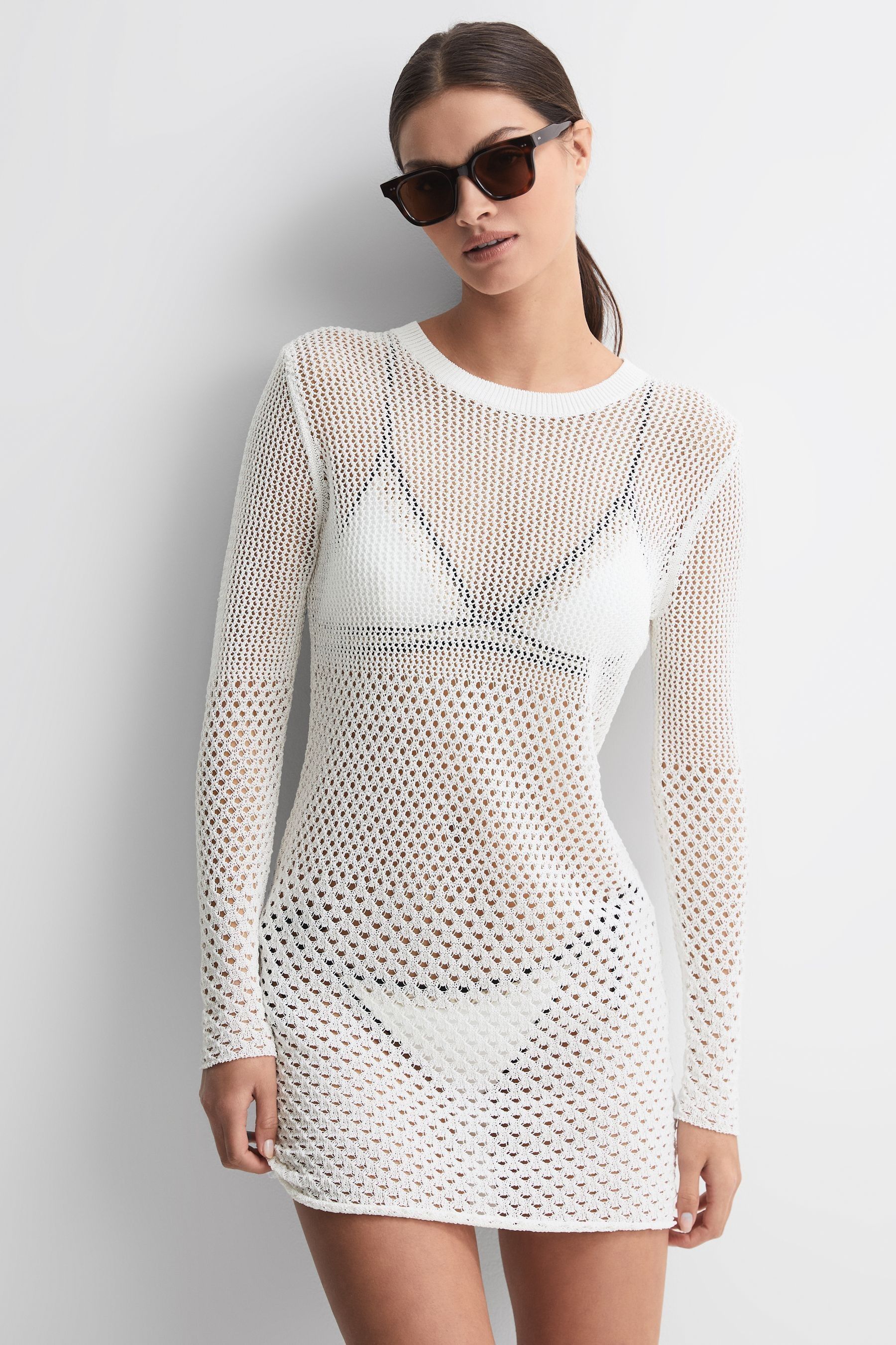 Reiss Esta - Cream Crochet Mini Dress, S