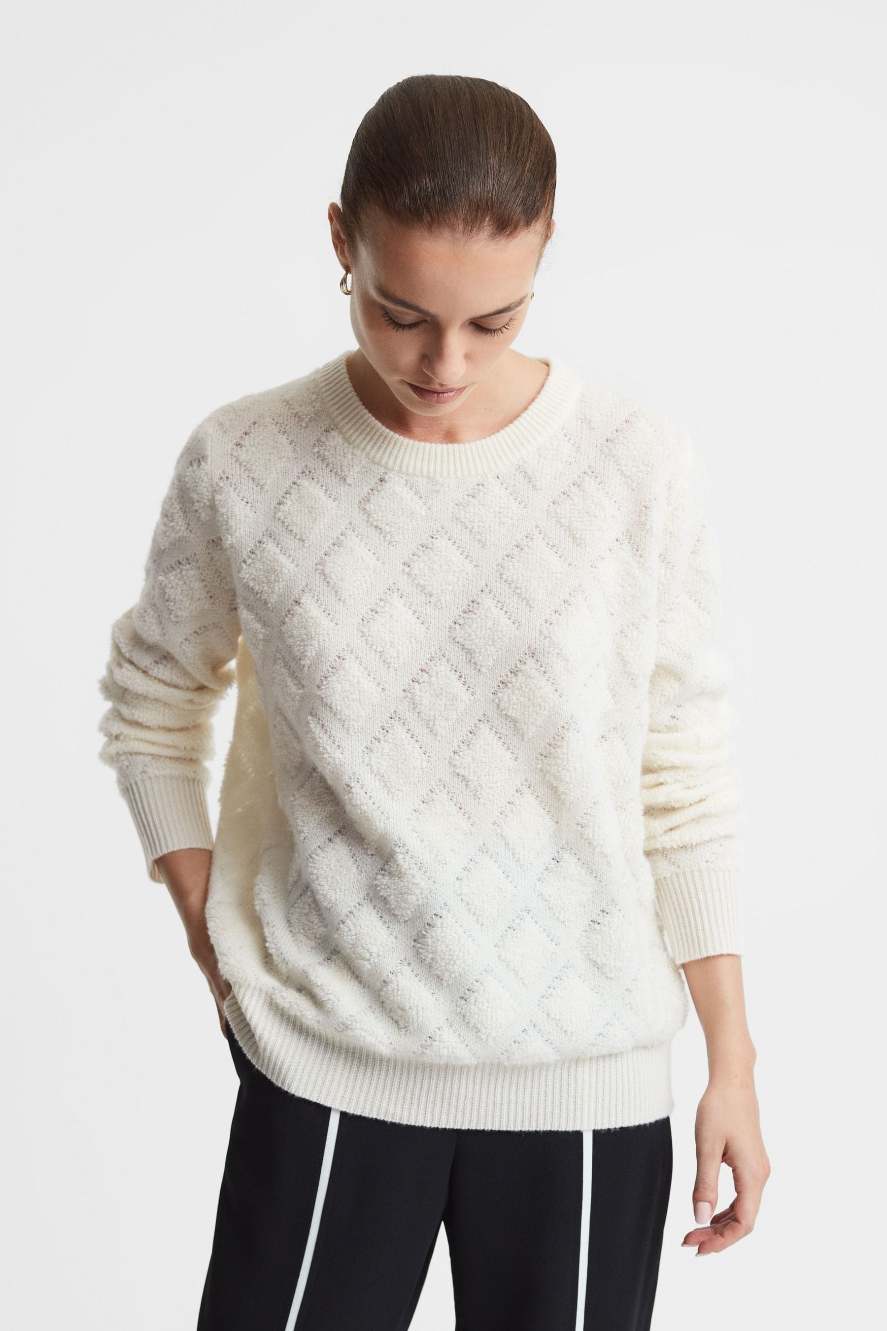 Madeleine Thompson Cream  Wool-cashmere Textured Crew Neck Jumper