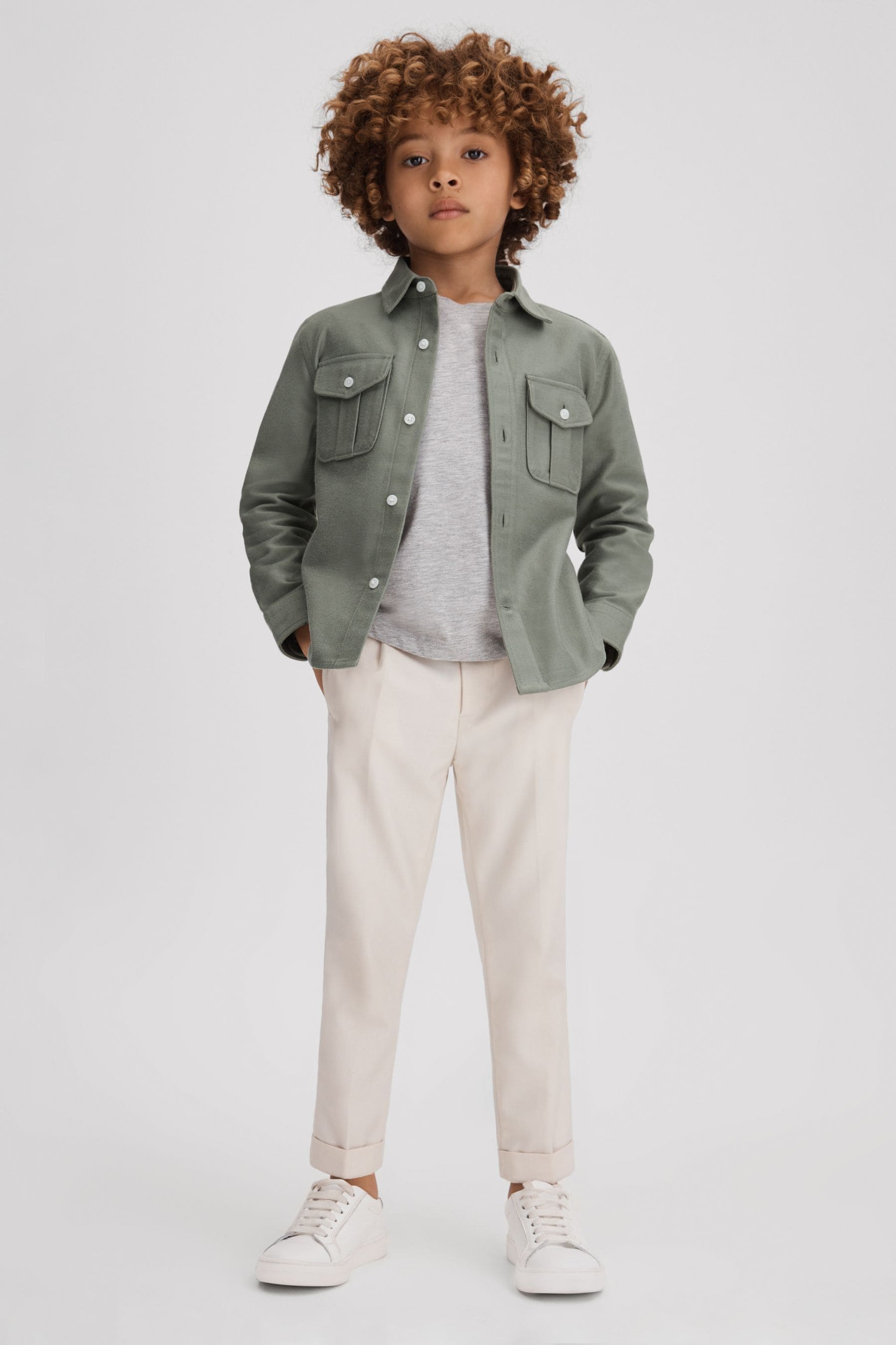 Shop Reiss Thomas - Pistachio Brushed Cotton Patch Pocket Overshirt, Age 4-5 Years