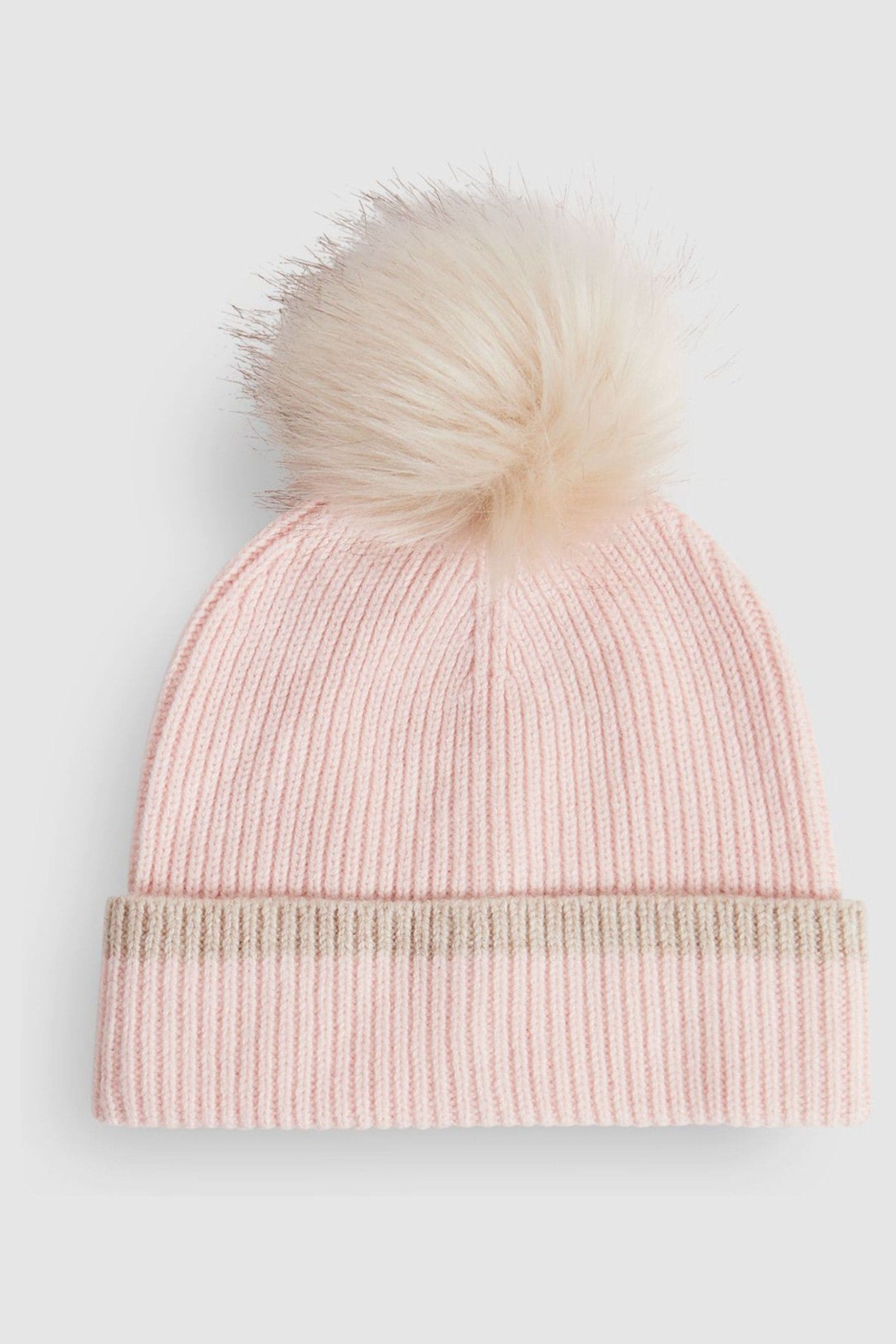 Reiss Kids' Hattie - Pink Wool Ribbed Pom-pom Hat, Uk 3-6 Yrs