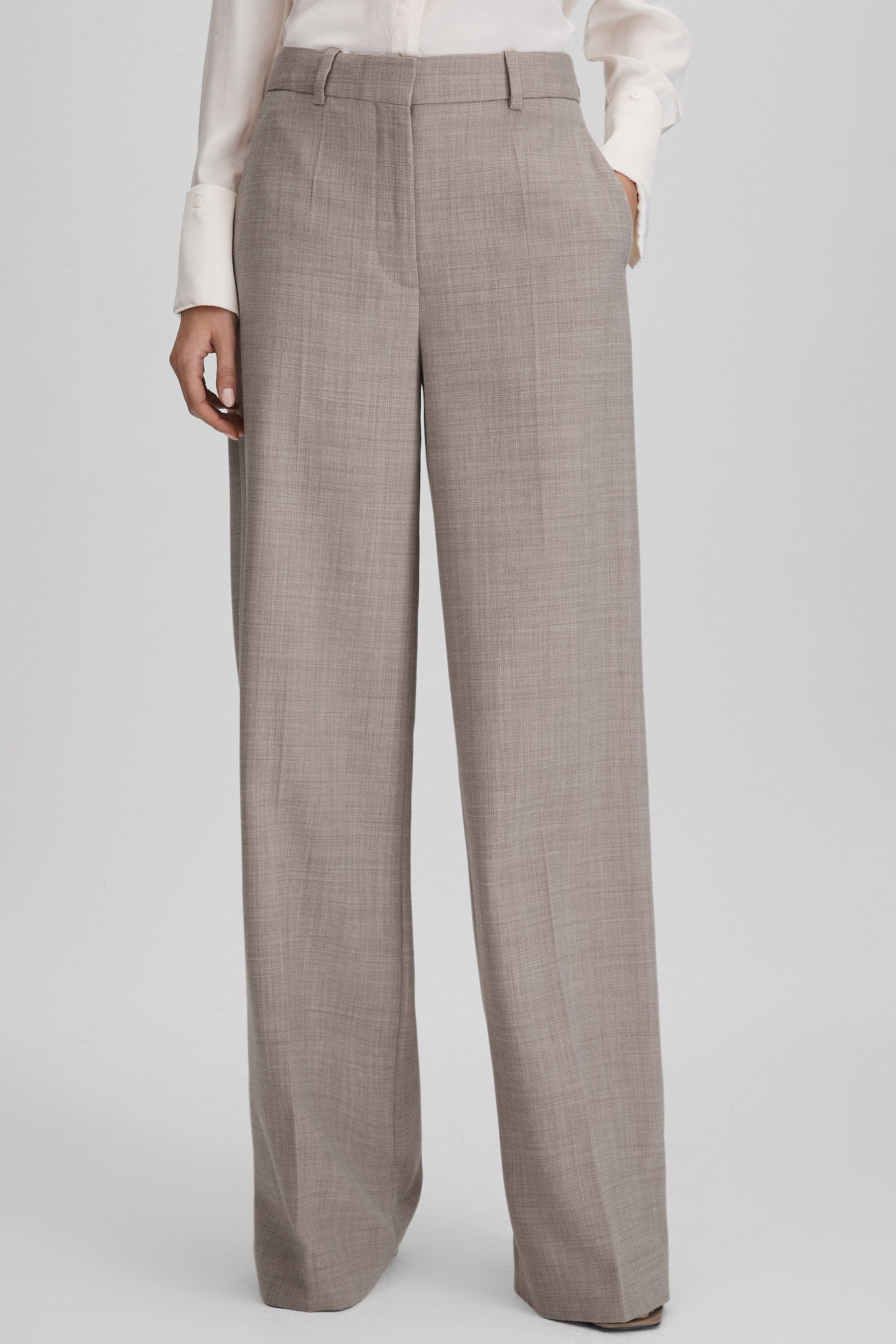 Shop Reiss Hazel - Oatmeal Wool Blend Wide Leg Suit Trousers, Uk 8 R