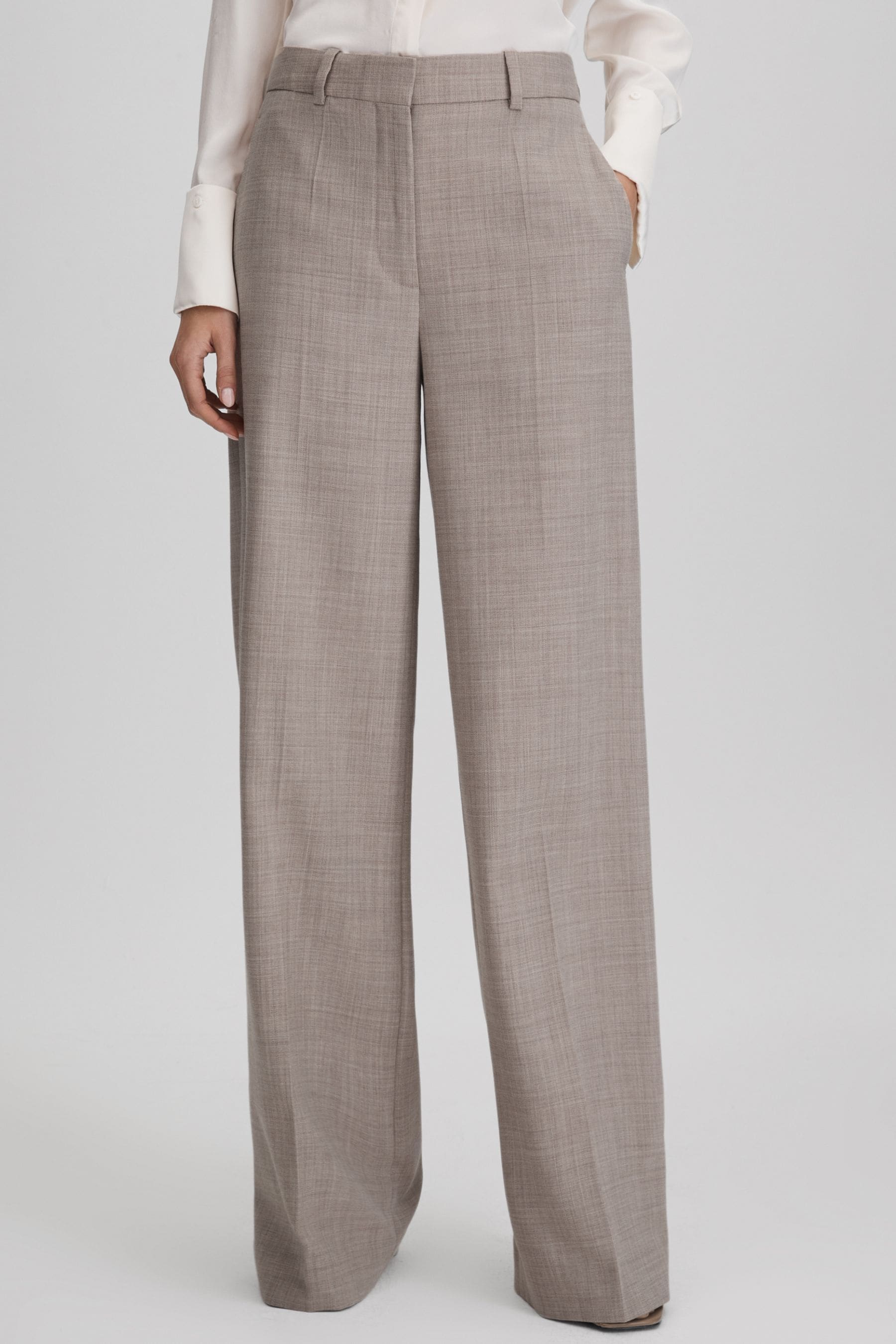 Reiss Oatmeal Wool Blend Wide Leg Suit Trousers In Oatmeal