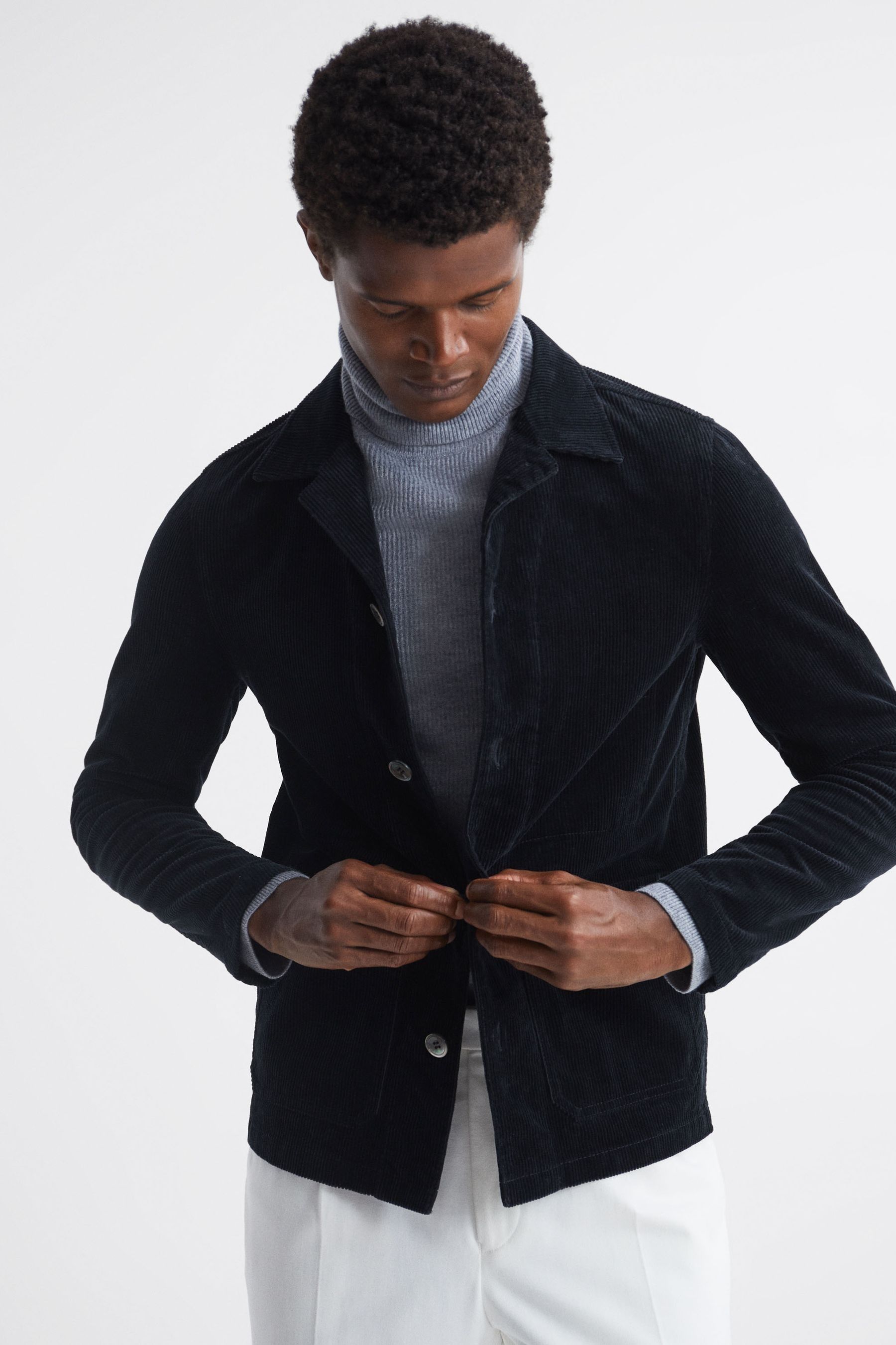 Oscar Jacobson Corduroy Button-through Shirt In Navy