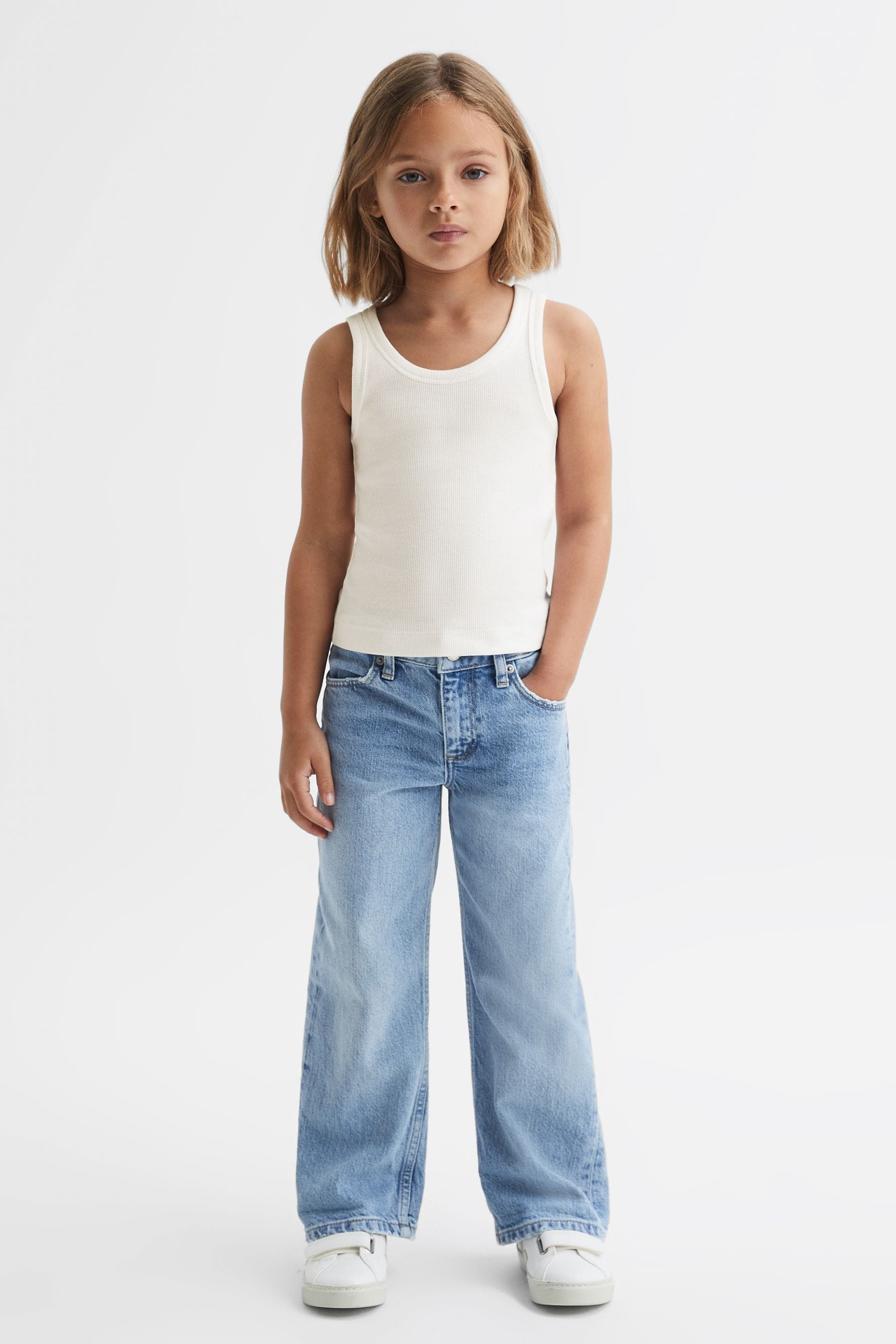 Reiss Kids' Violet - White Junior Cotton Blend Ribbed Vest, 6 - 7 Years