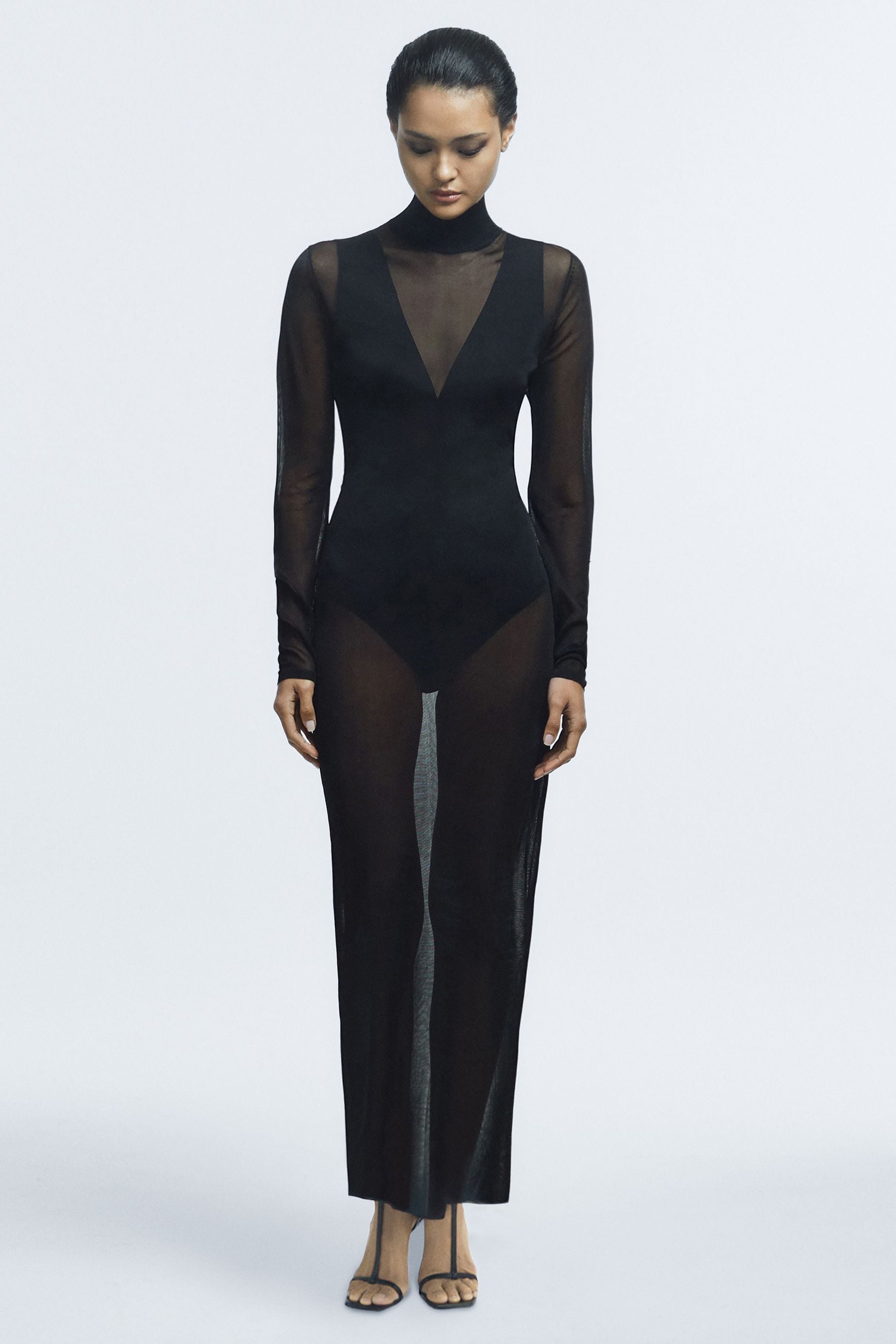Atelier Sheer Knit Maxi Dress In Black
