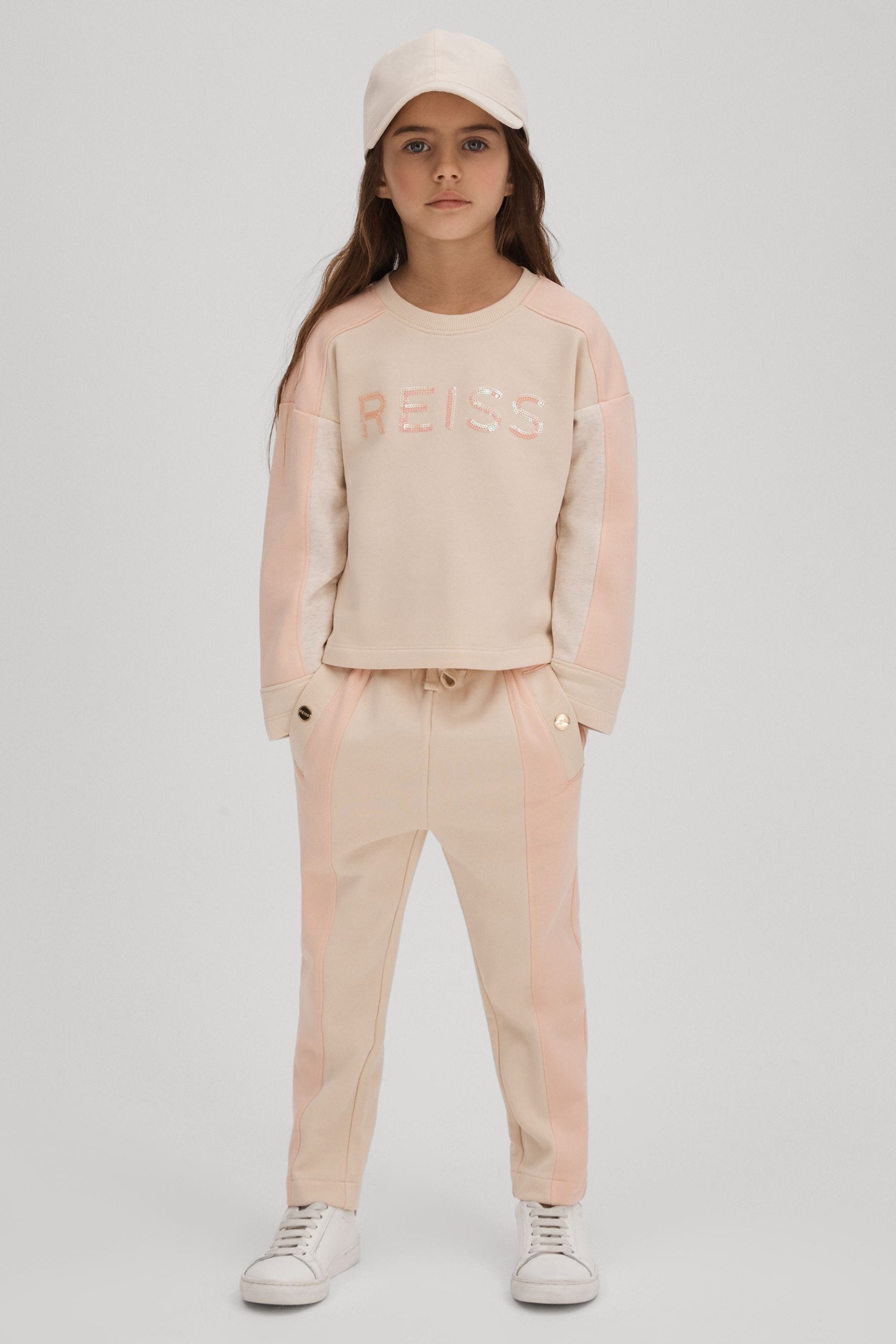 Reiss Ivy Joggers Cotton Side Stripe, Pink Size: 12