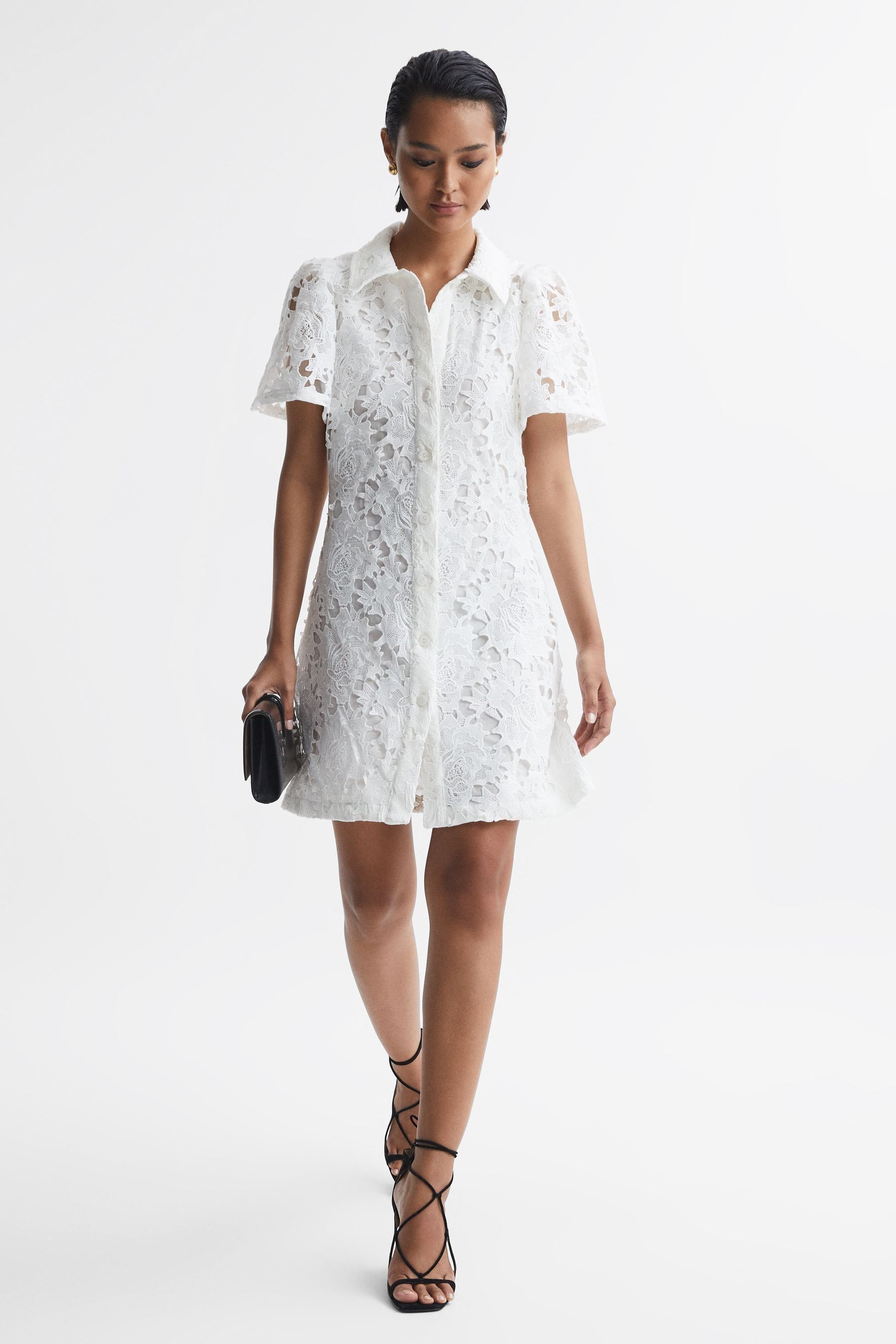 Leo Lace Shirt Mini Dress, Snow White, 8