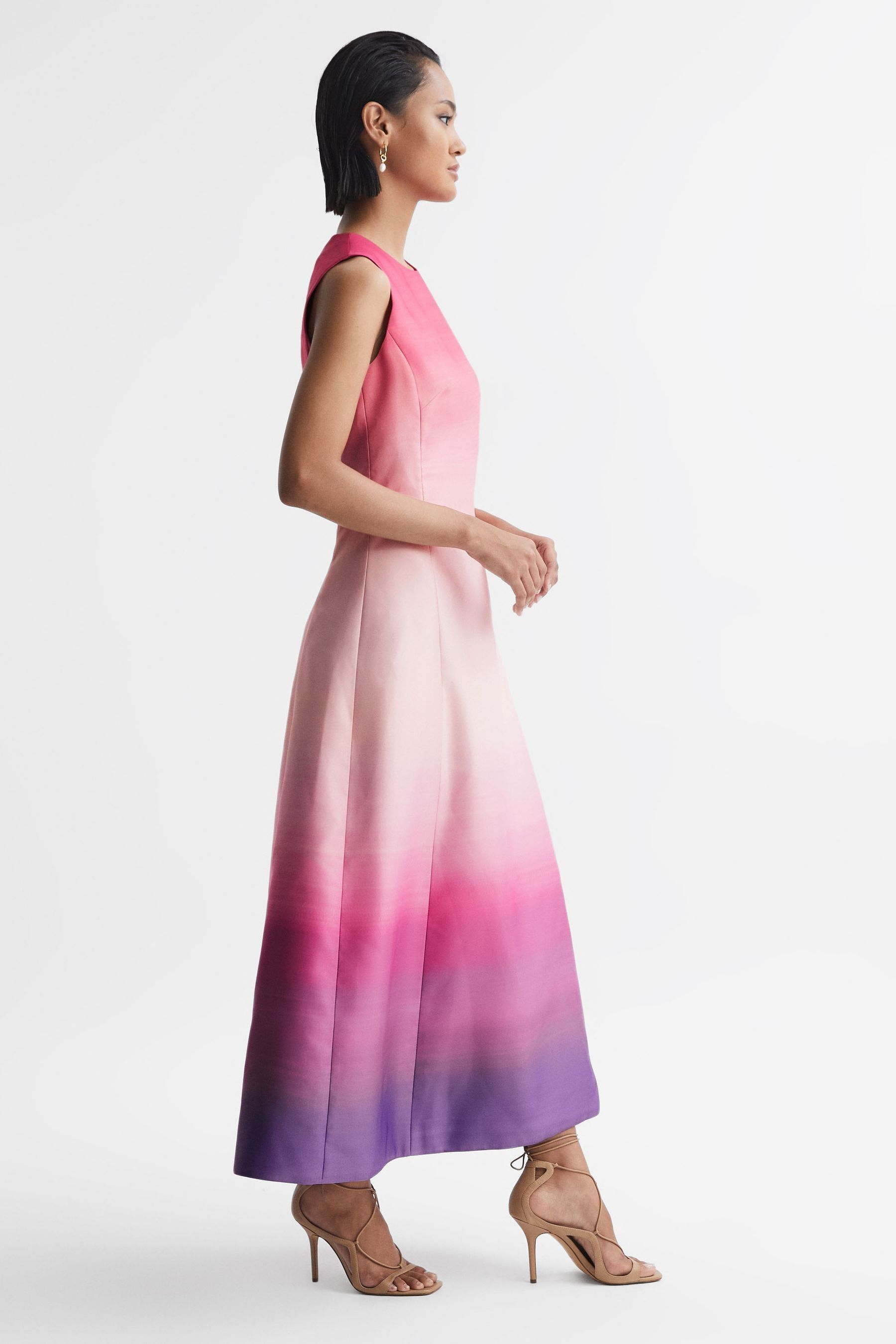 Leo Ombre Sleeveless Midi Dress, Coral, 8