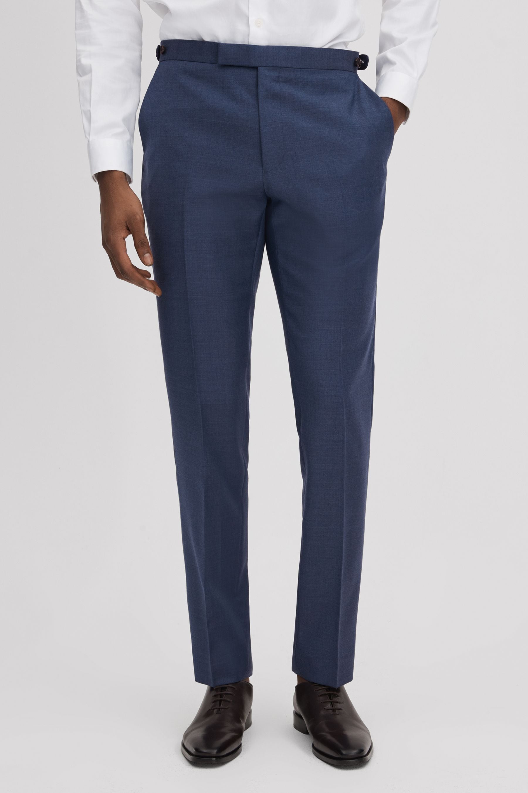 Reiss Harrison - Bright Blue Slim Fit Wool Adjuster Trousers, 30