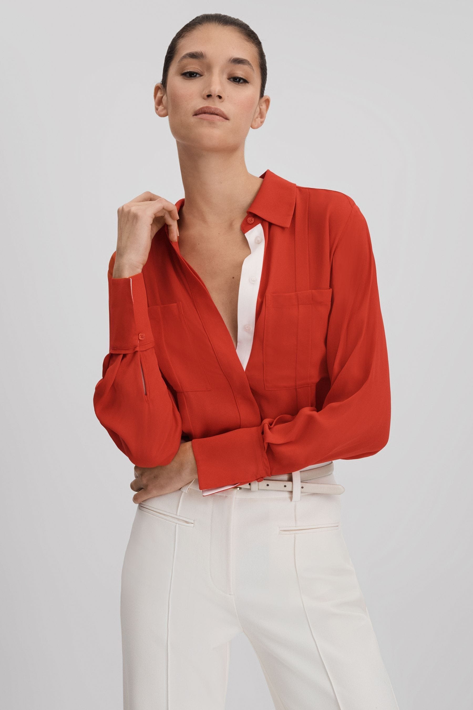 Reiss Rose Chest Pocket Shirt In Red